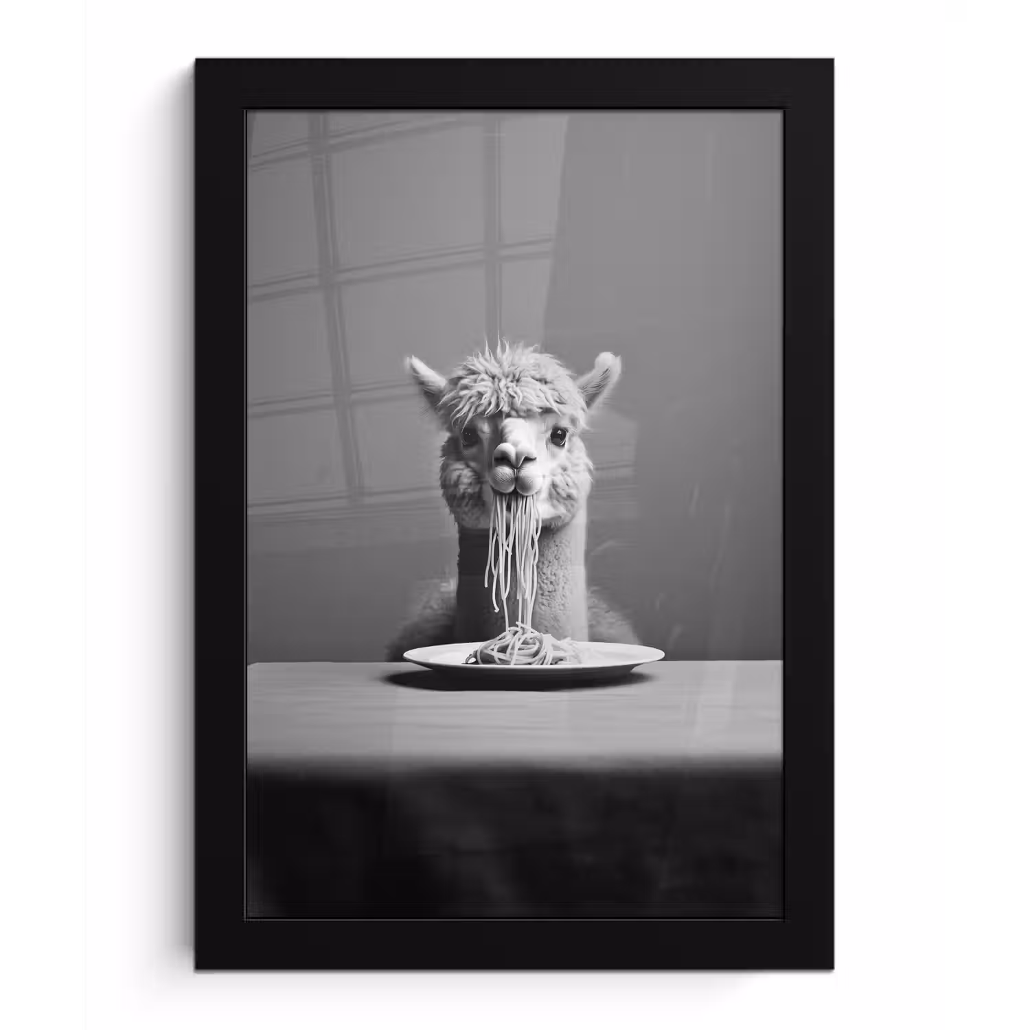 Alpaca - Pasta - Zwart - Wit - Grappig - Dieren fotolijst zwart zonder passe partout klein -3d