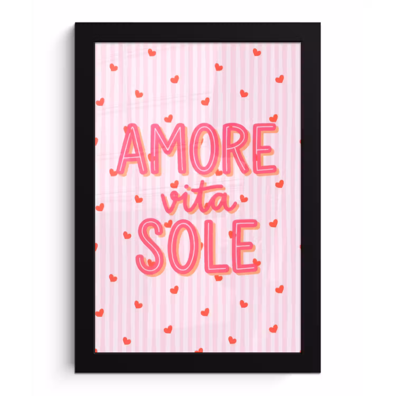 Amore vita sole - Roze - Hartjes fotolijst zwart zonder passe partout klein -3d