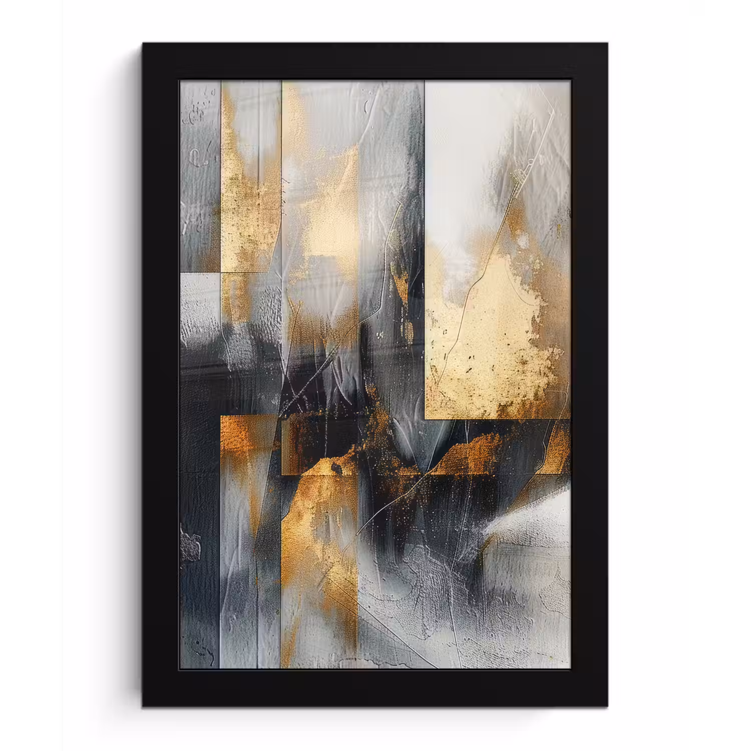 Kunst - Goud - Zilver - Abstract fotolijst zwart zonder passe partout klein -3d