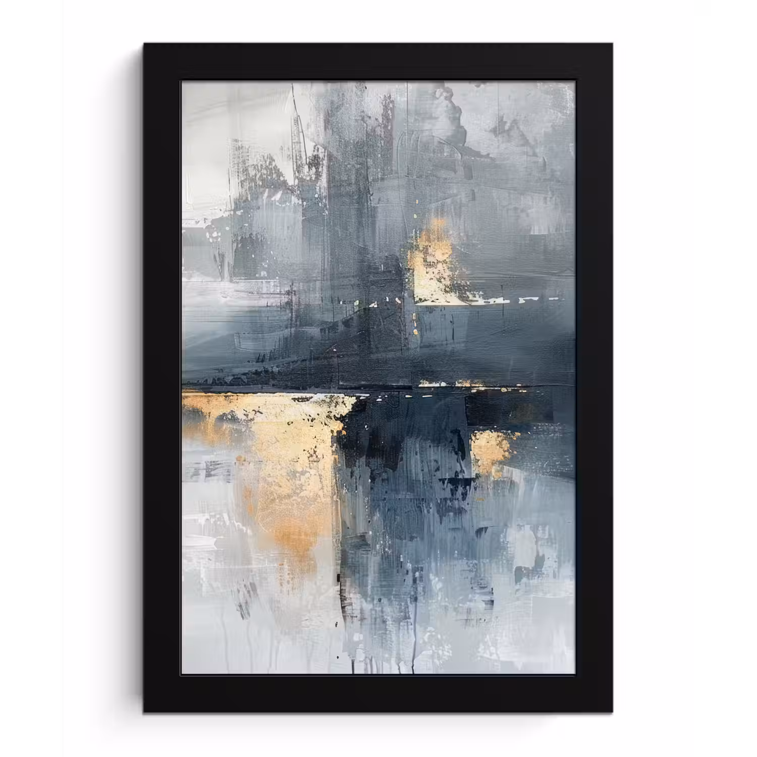 Kunst - Grijs - Goud - Abstract fotolijst zwart zonder passe partout klein -3d
