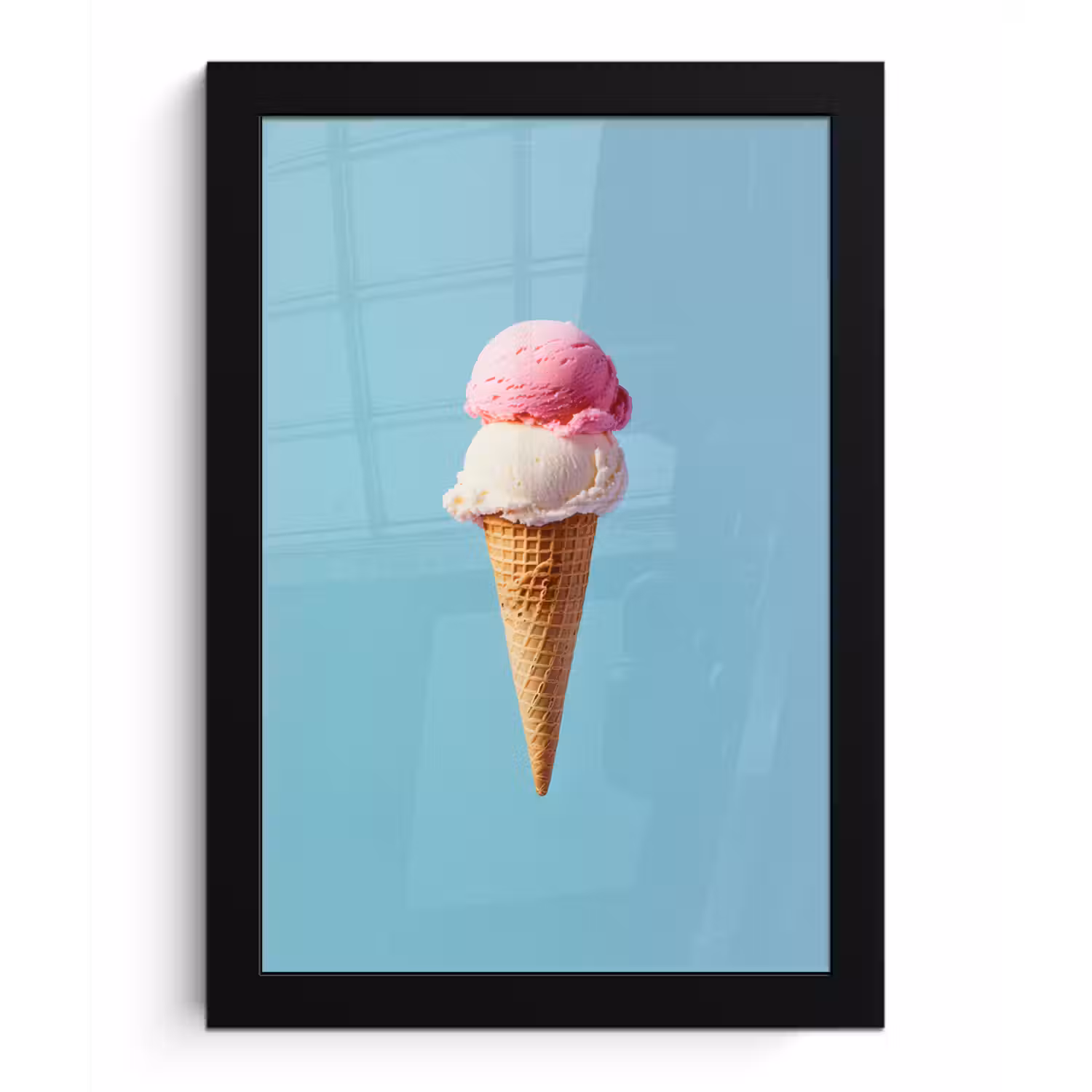 Bolletjes - Schepijs - Hoorntje - Blauw fotolijst zwart zonder passe partout klein -3d