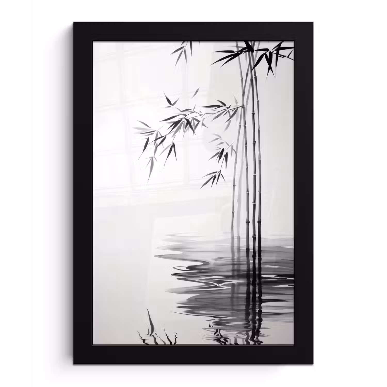 Bamboestammen - Water - Minimalistisch - Wit fotolijst zwart zonder passe partout klein -3d