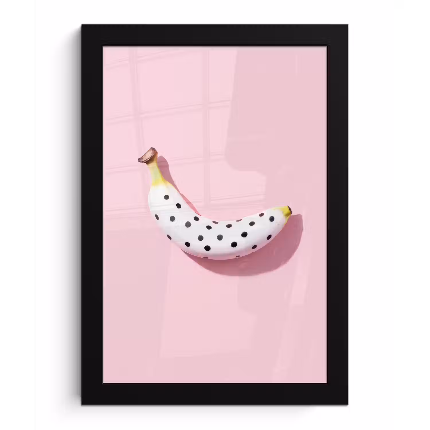 Banaan - Stippen - roze fotolijst zwart zonder passe partout klein -3d