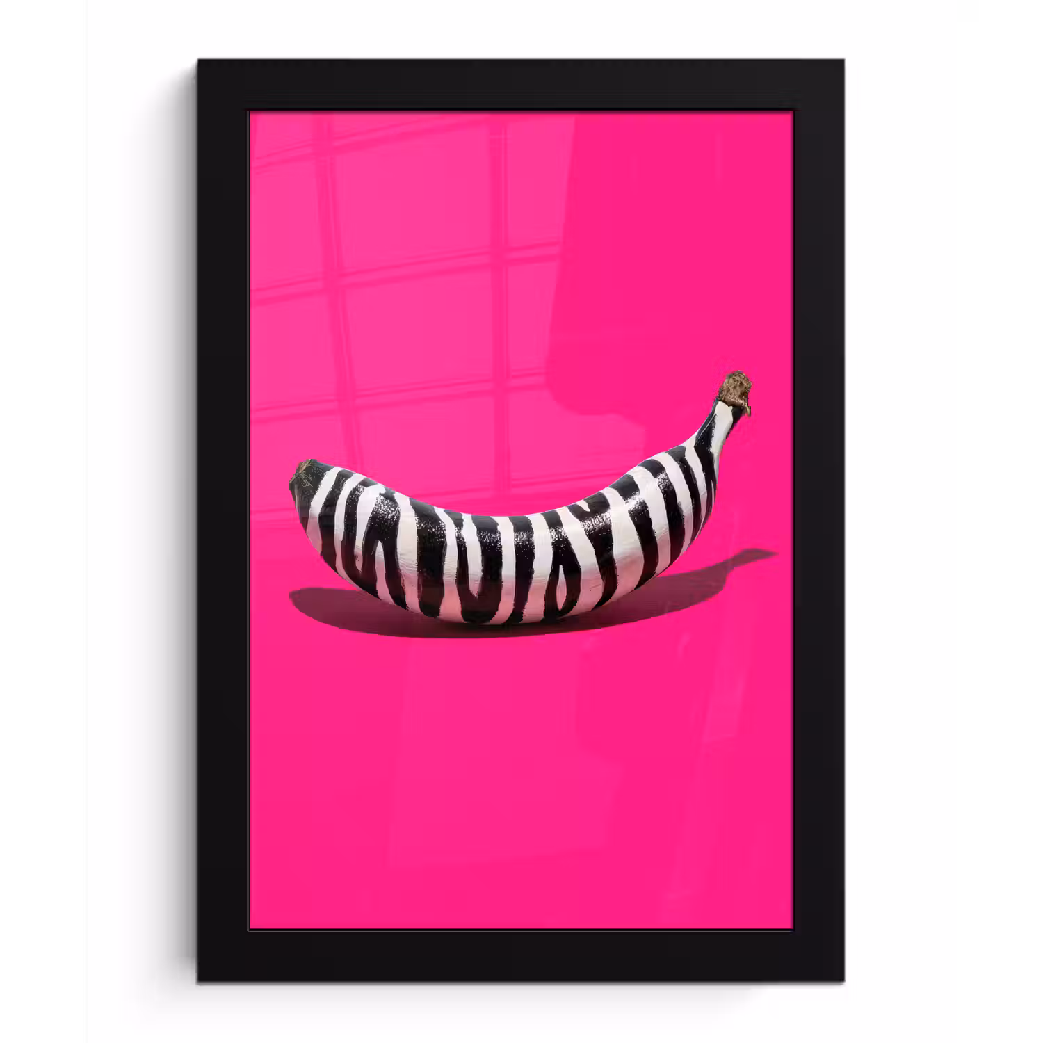 Banaan - Zebraprint - Roze fotolijst zwart zonder passe partout klein -3d