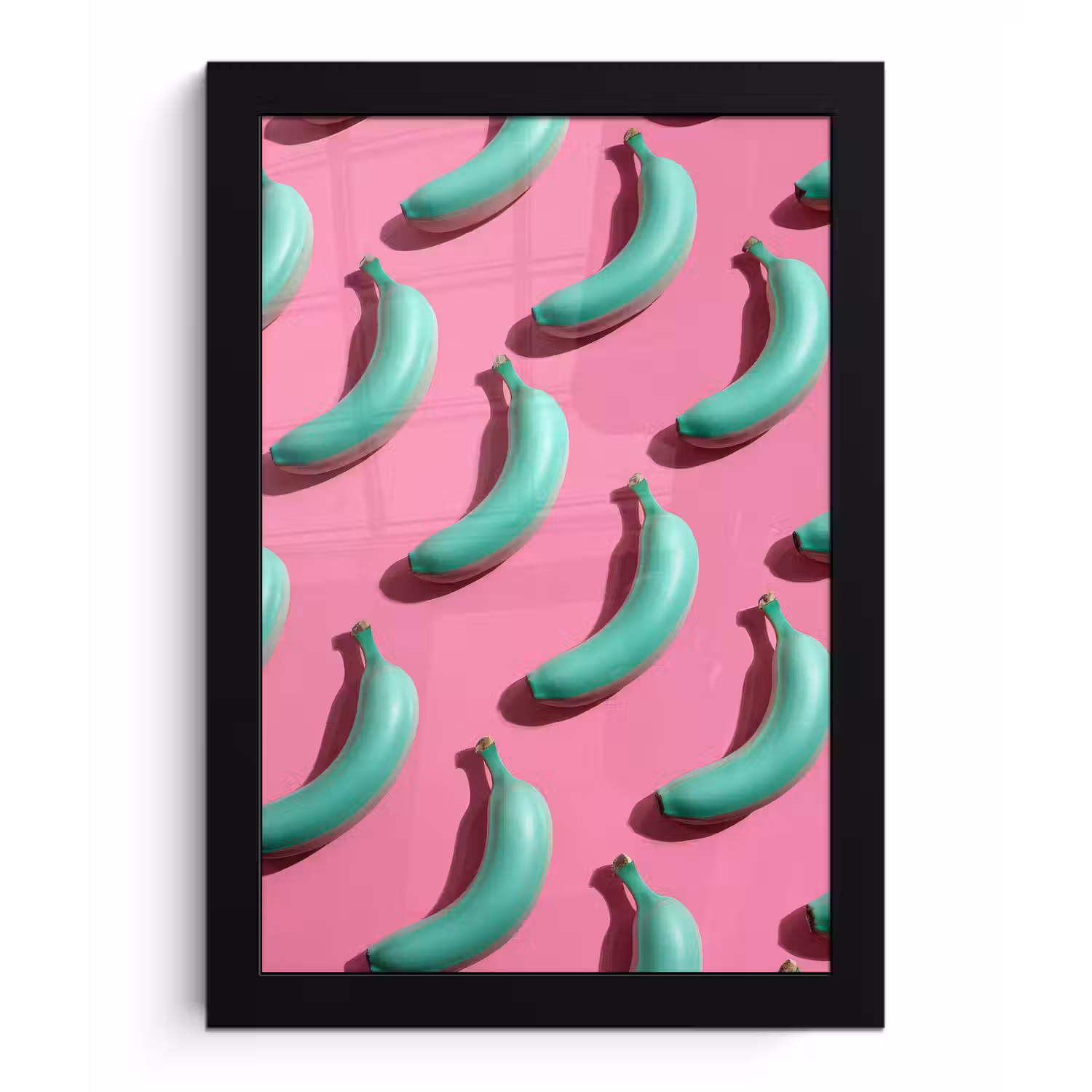 Bananen - Patroon - Blauw - Roze fotolijst zwart zonder passe partout klein -3d