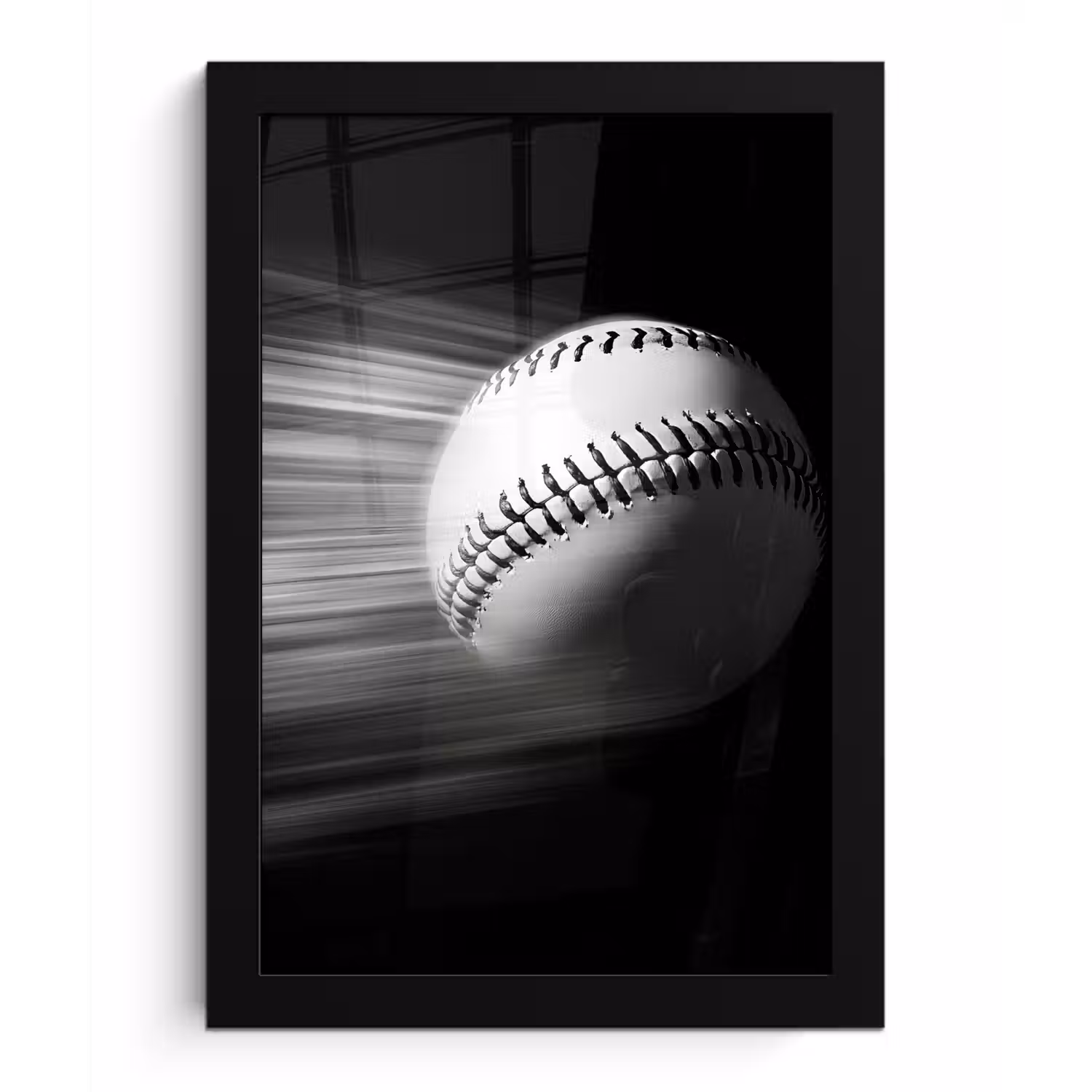Honkbal - Wit - Vliegt fotolijst zwart zonder passe partout klein -3d