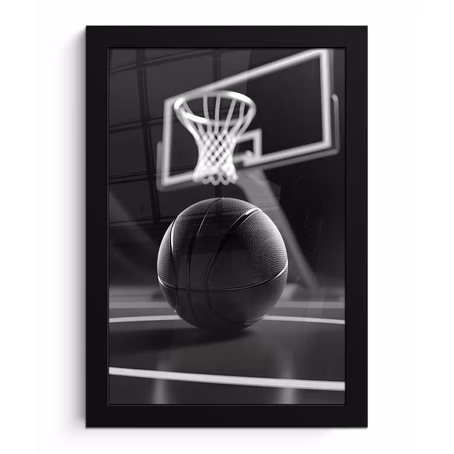 Basketbal - Basketbalveld - Lichtlijnen fotolijst zwart zonder passe partout klein -3d
