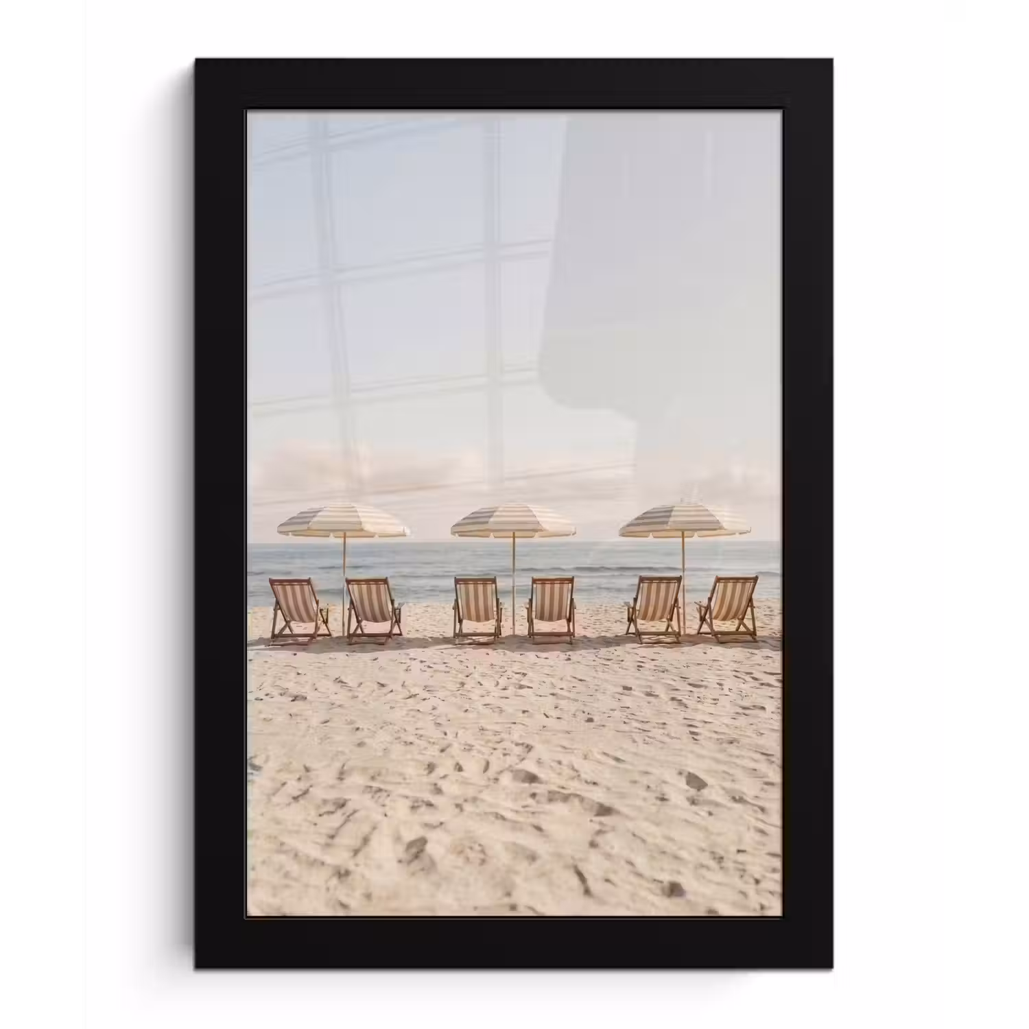 Strand - Stoelen - Parasol fotolijst zwart zonder passe partout klein -3d