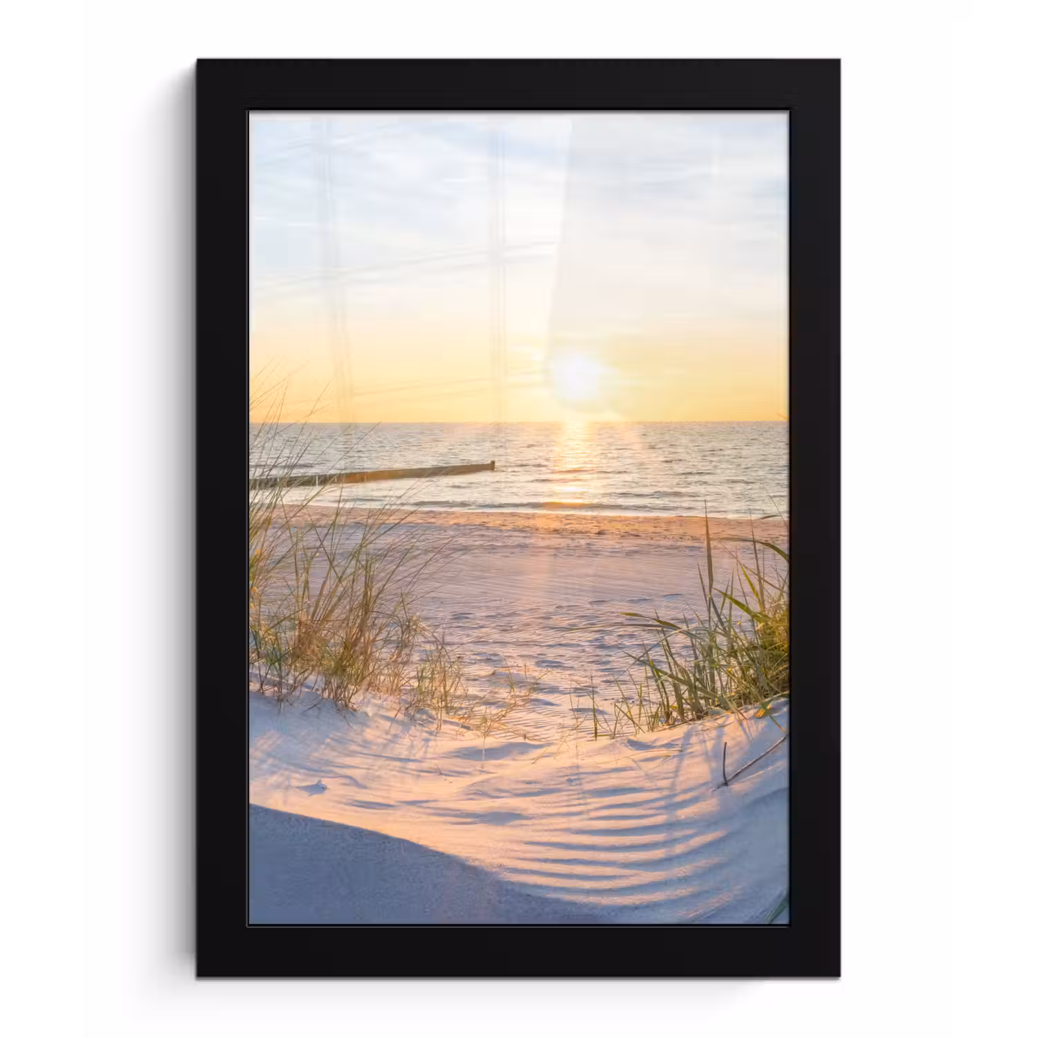 Strand - Zon - Duin - Gras - Zand - Horizon fotolijst zwart zonder passe partout klein -3d