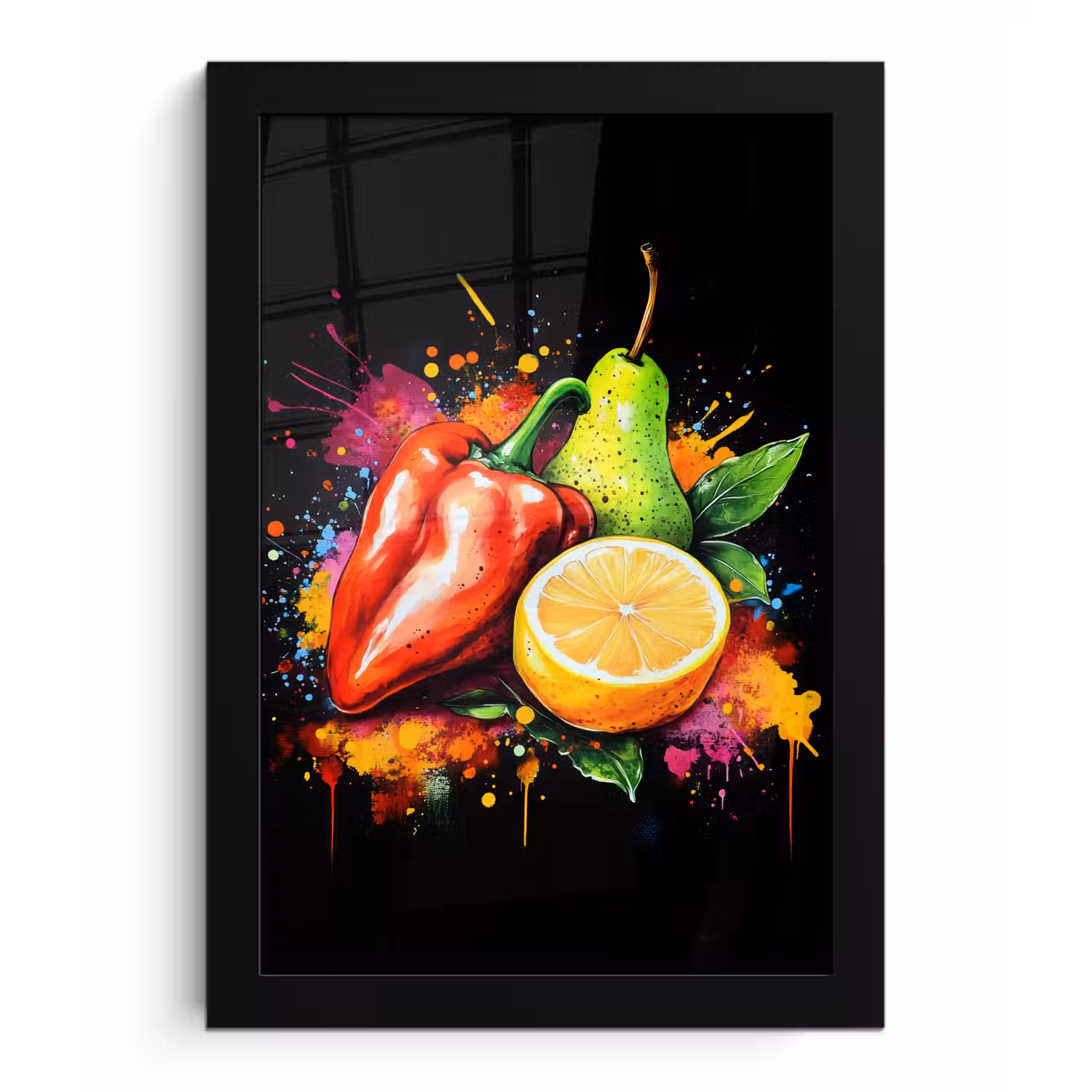 Paprika - Peer - Citroen - Graffiti - Verf - Abstract fotolijst zwart zonder passe partout klein -3d