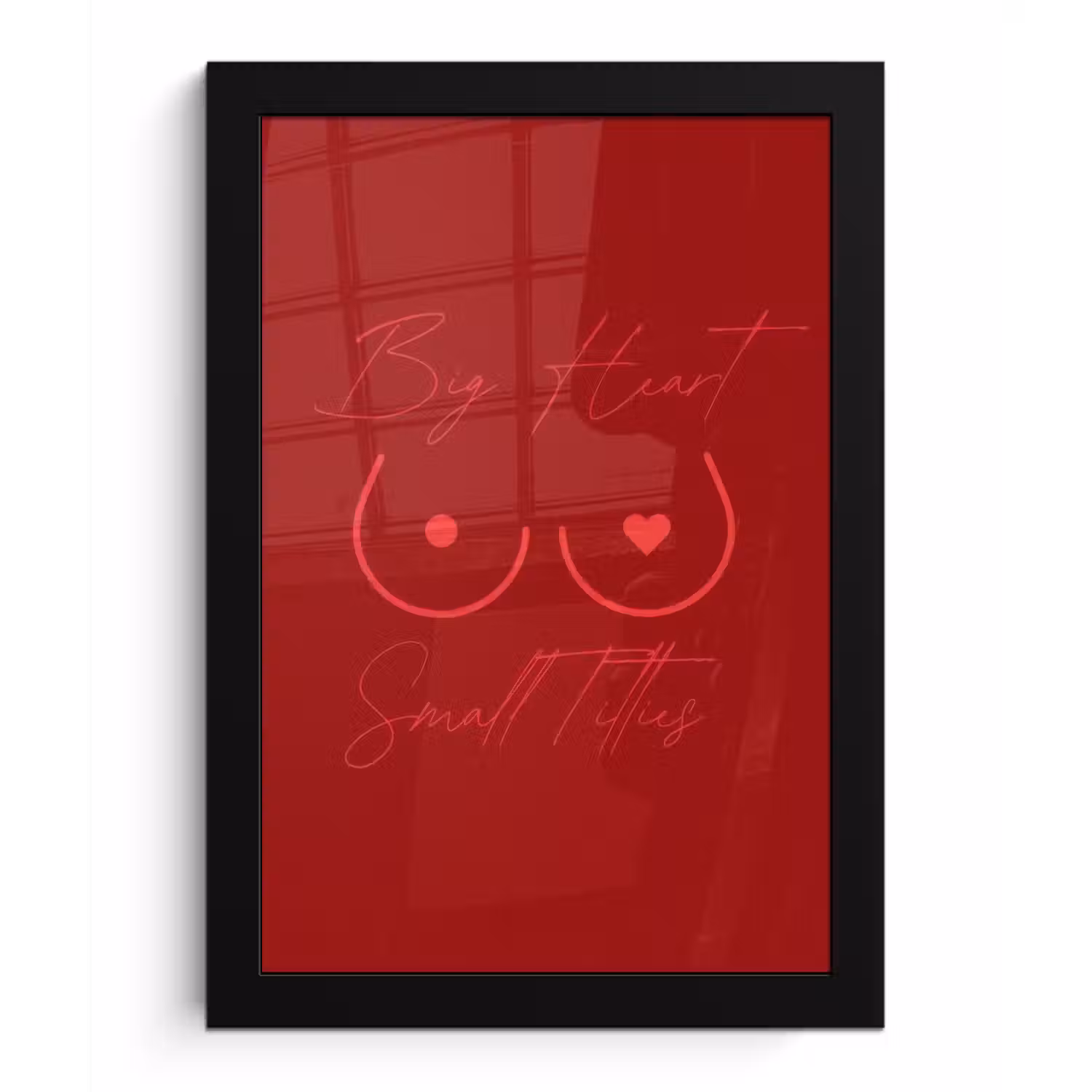 big heart small titties - Hart - Rood fotolijst zwart zonder passe partout klein -3d