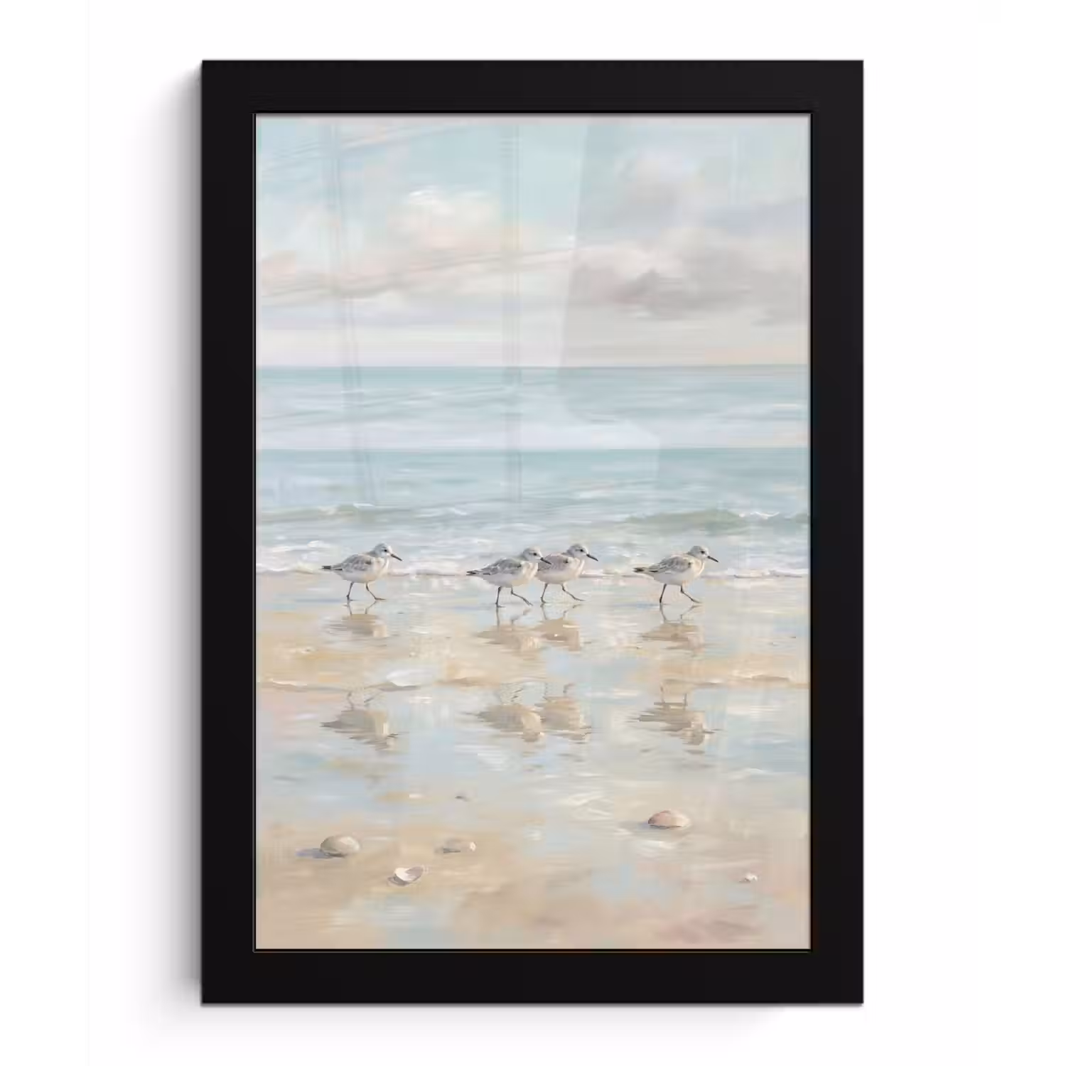 Vogels - Strand - Zee fotolijst zwart zonder passe partout klein -3d