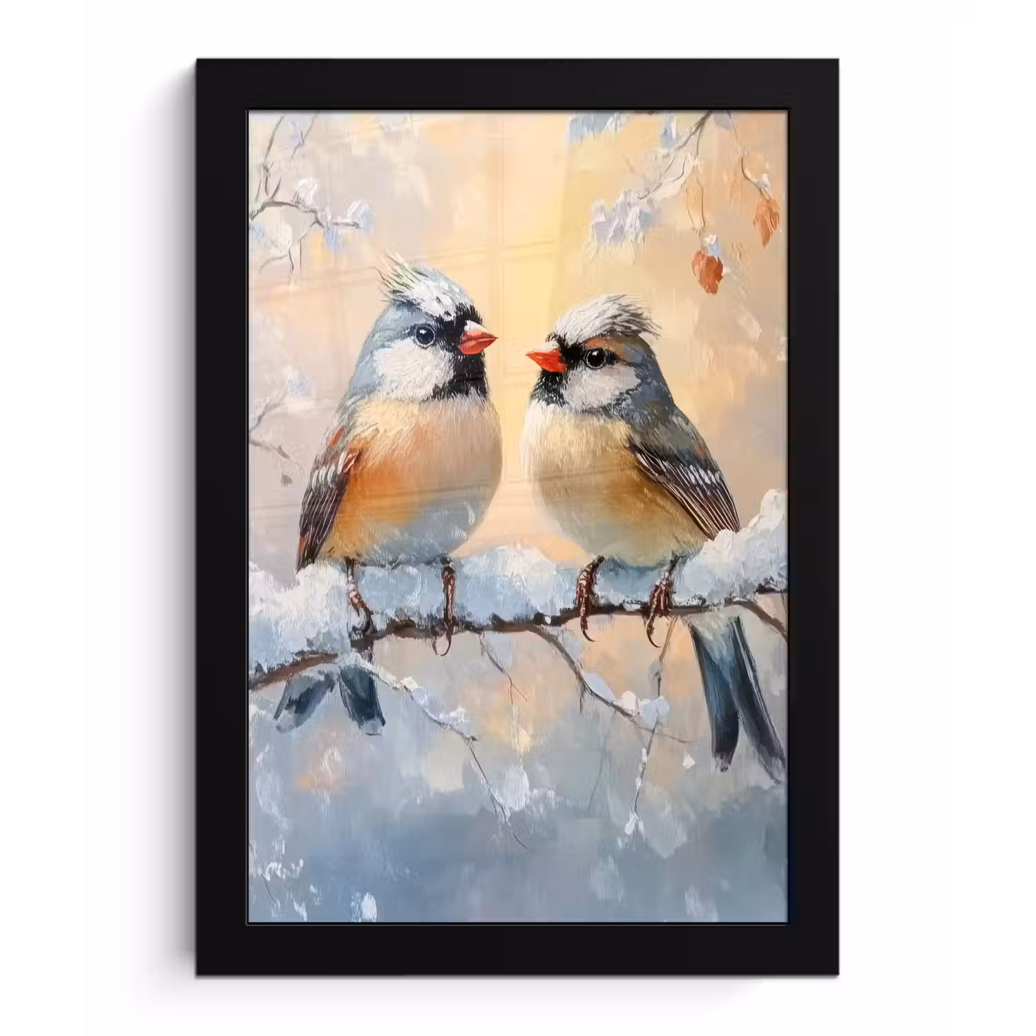 Vogels - Tak - Winter - Sneeuw fotolijst zwart zonder passe partout klein -3d