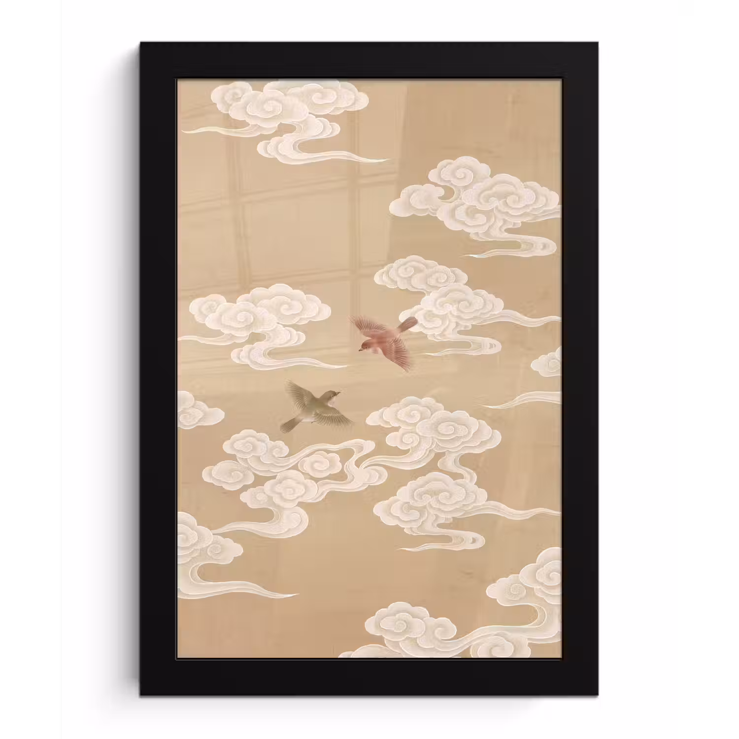 Vogels - Vliegen - Beige fotolijst zwart zonder passe partout klein -3d
