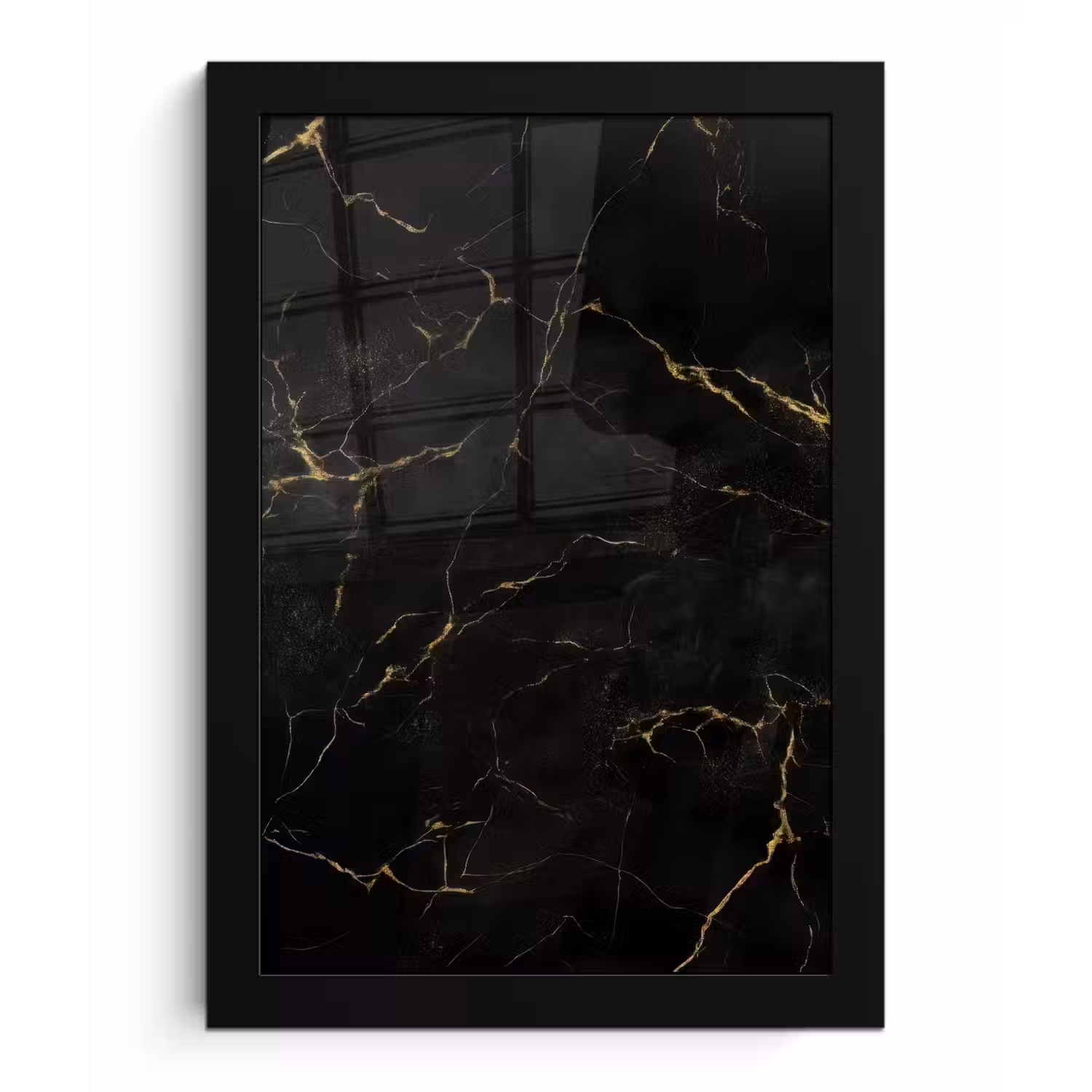 Zwart marmer - Gouden aders - Klassiek fotolijst zwart zonder passe partout klein -3d