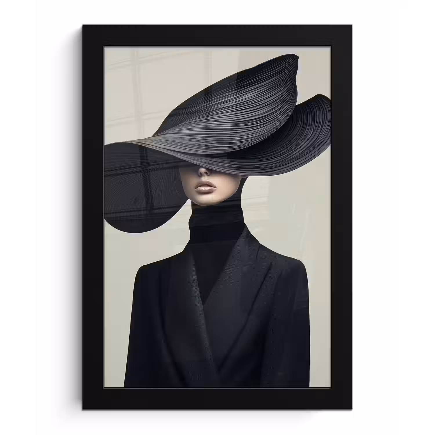 Zwart - Vrouw - Hoed fotolijst zwart zonder passe partout klein -3d