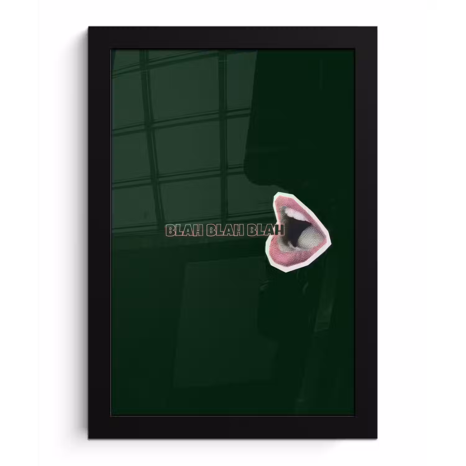 BLAH BLAH BLAH - Mond - Groen fotolijst zwart zonder passe partout klein -3d