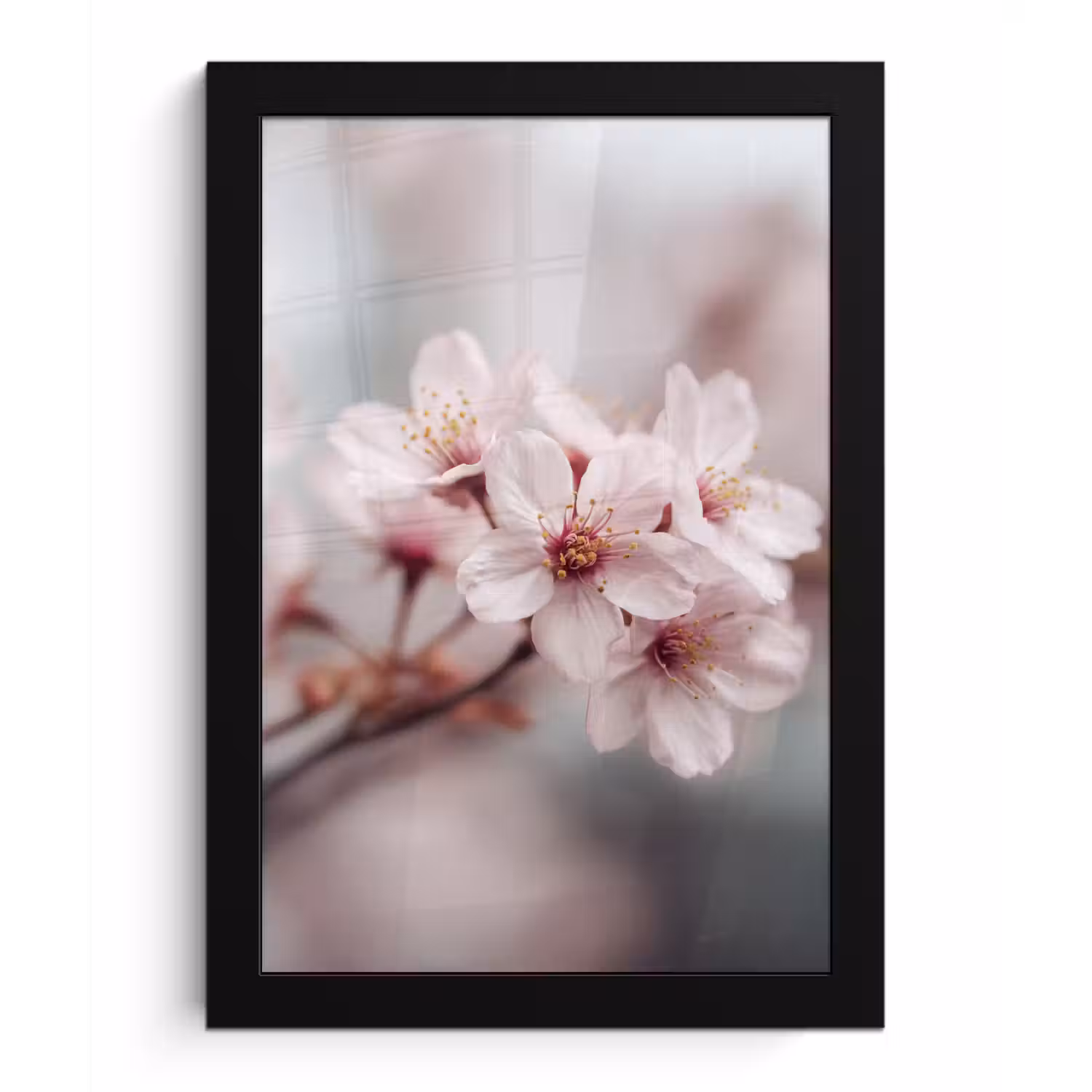 Bloesems - Meeldraden - Geel - Wazig fotolijst zwart zonder passe partout klein -3d