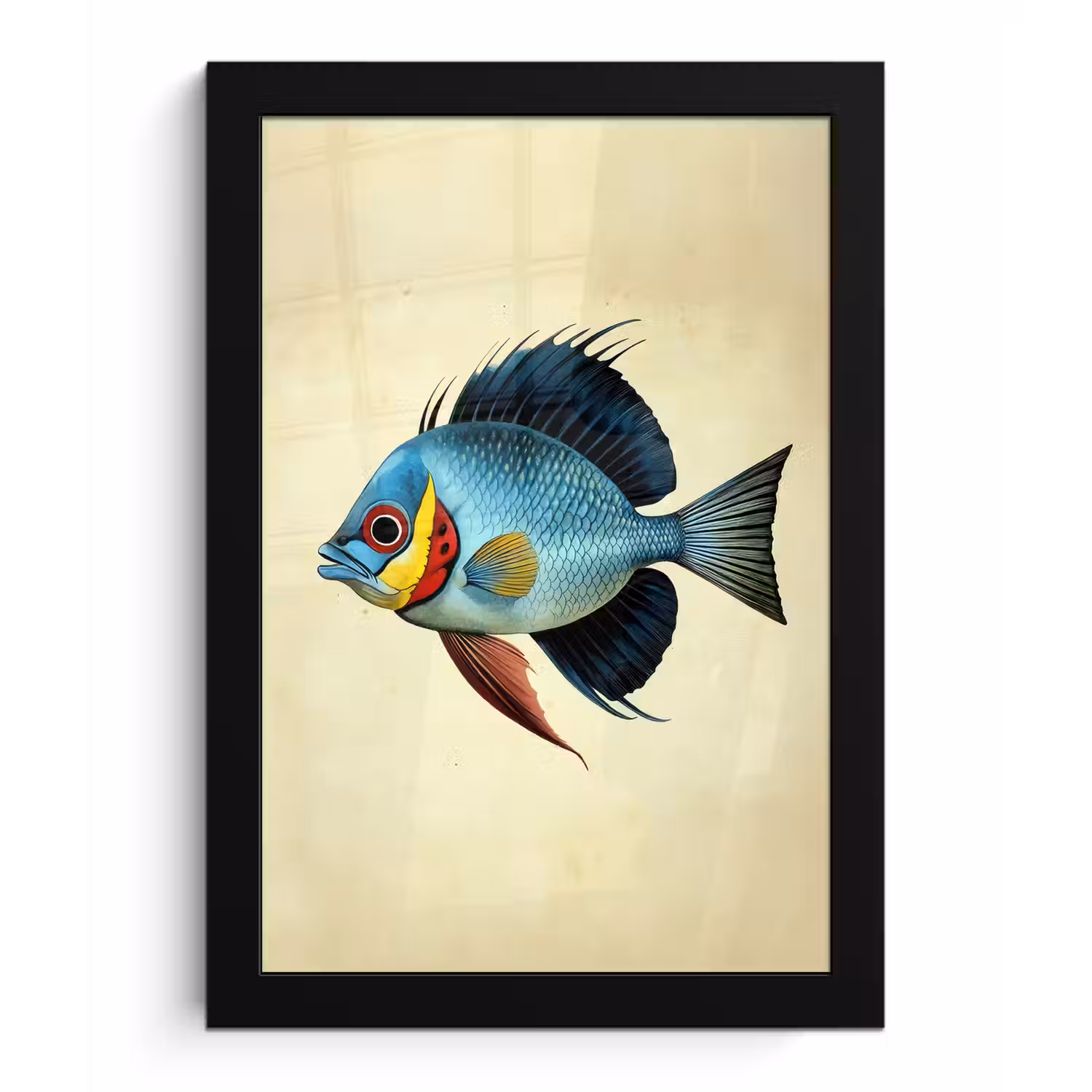 Blauw - Kieuwen - Vis - Illustratie fotolijst zwart zonder passe partout klein -3d