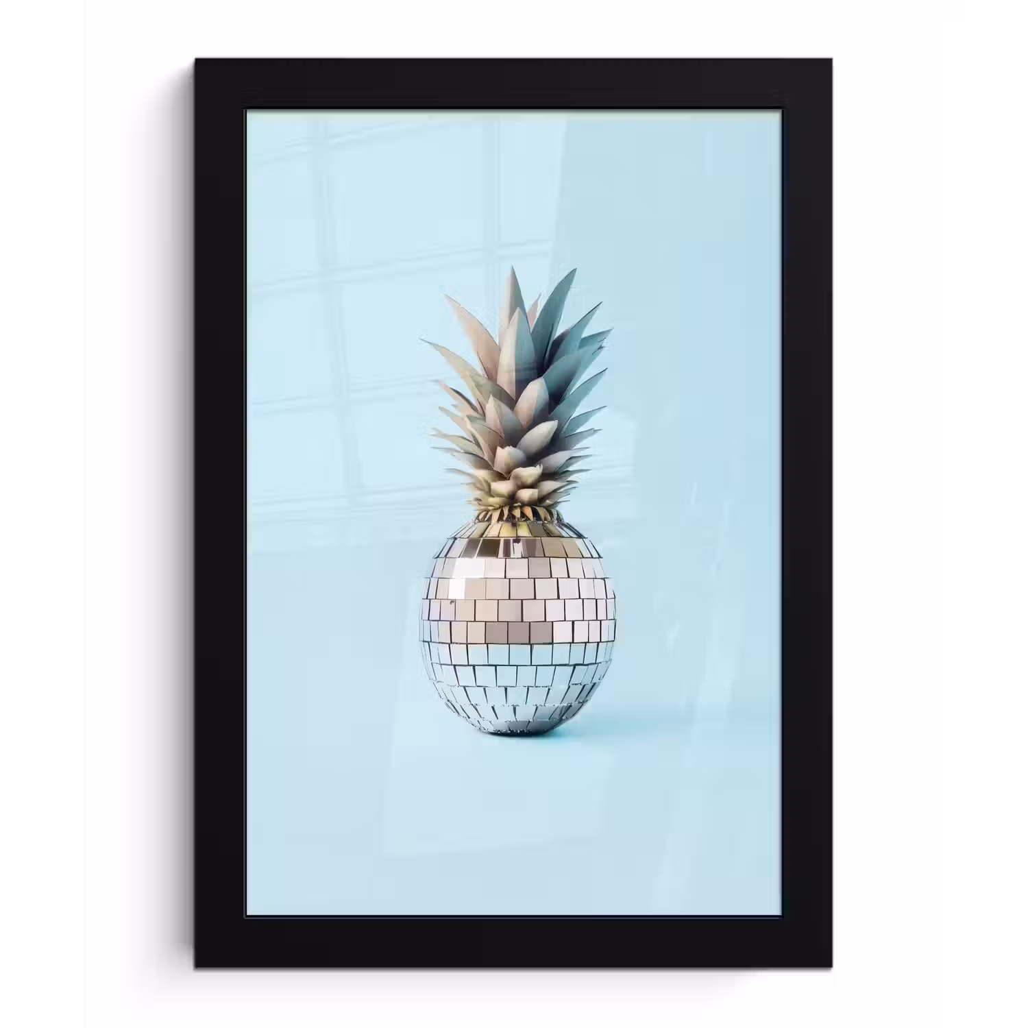 Blauw - Ananas - Disco - Discobal fotolijst zwart zonder passe partout klein -3d