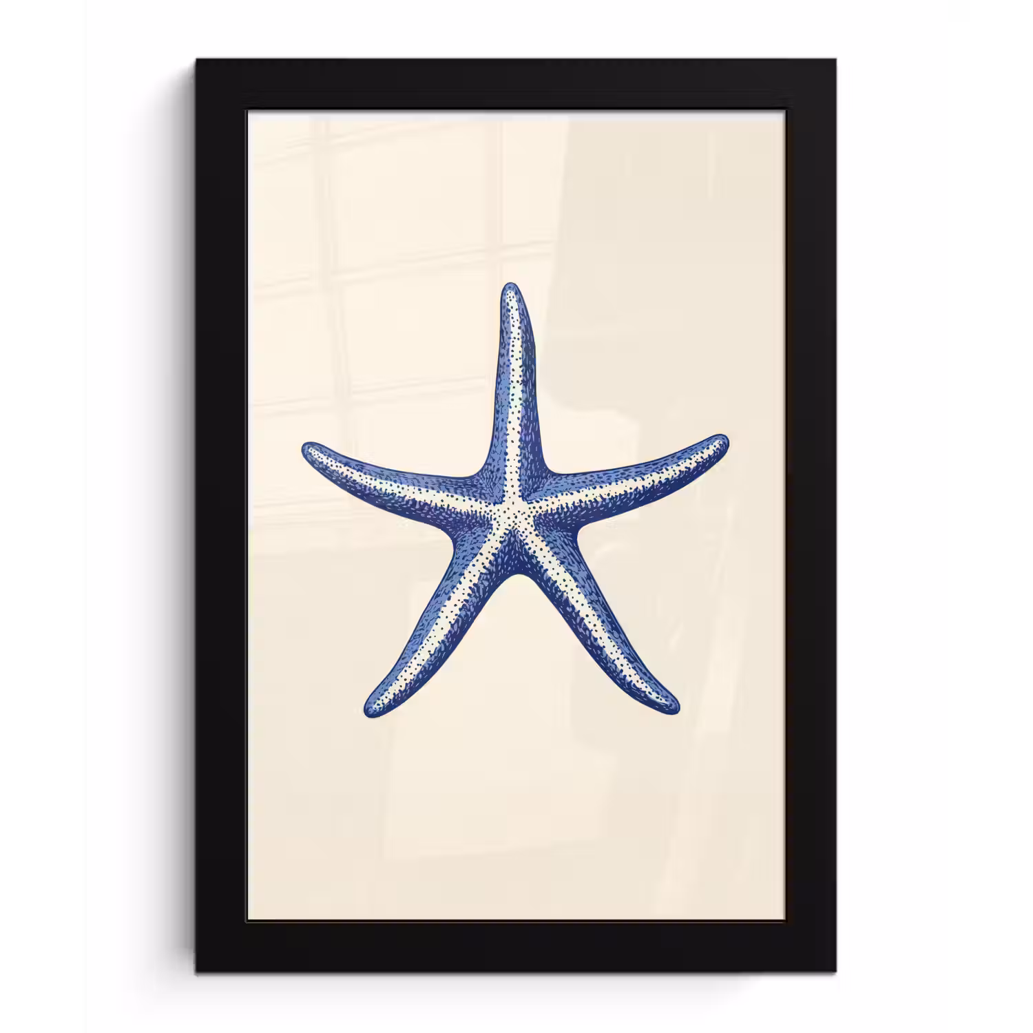 Blauwe zeester - Minimalistisch - Beige fotolijst zwart zonder passe partout klein -3d