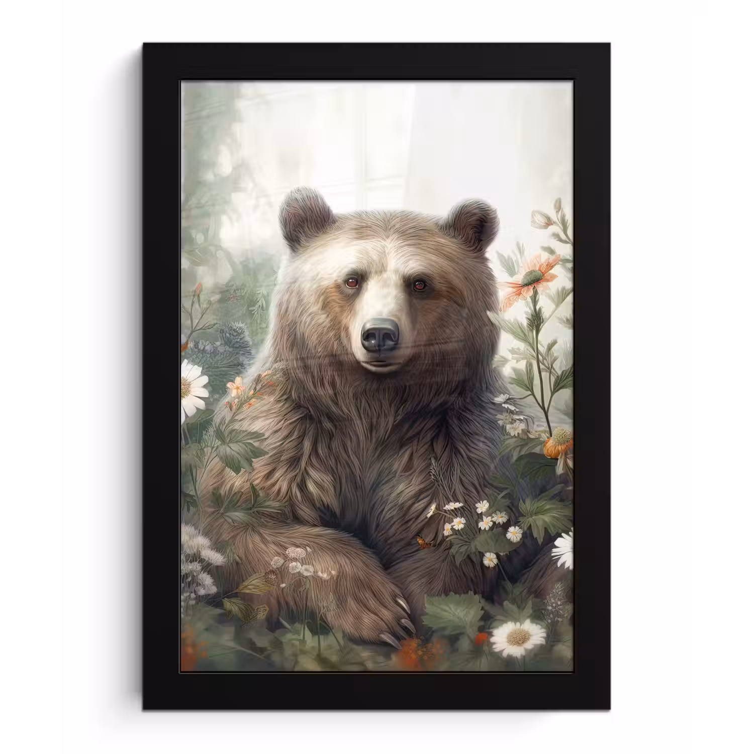 Bruine beer - Wilde dieren - Bloemen - Planten fotolijst zwart zonder passe partout klein -3d