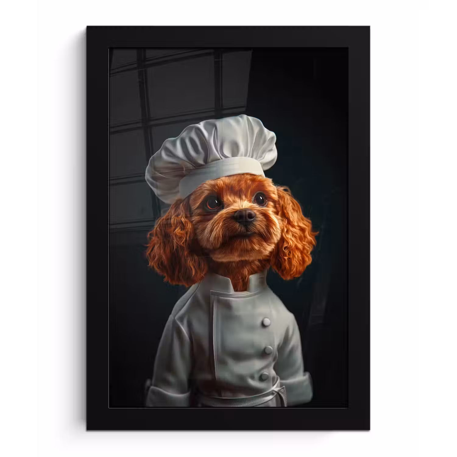 Bruin - Kok - Hondje fotolijst zwart zonder passe partout klein -3d