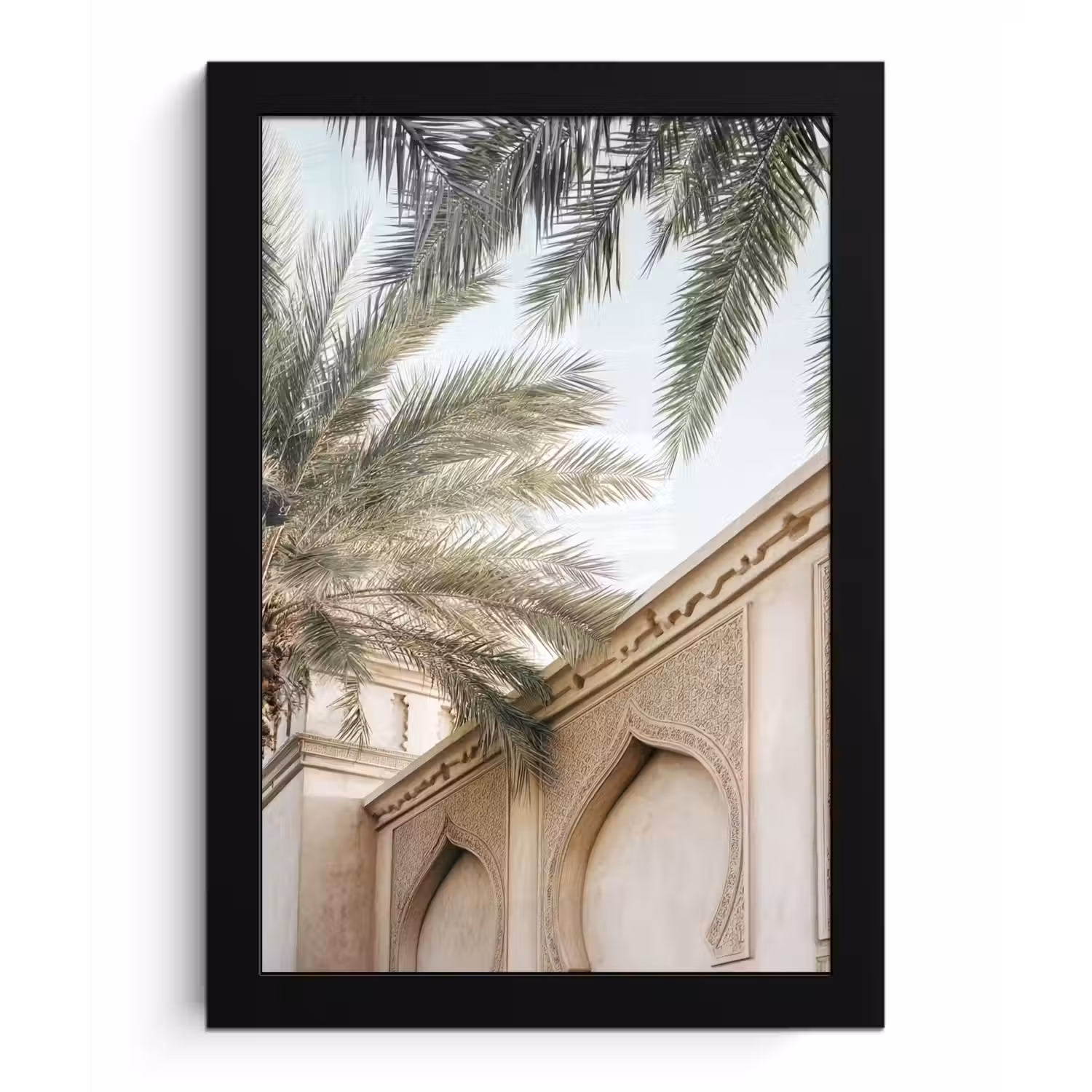 Gebouw - Palmbomen - Beige - Zon fotolijst zwart zonder passe partout klein -3d