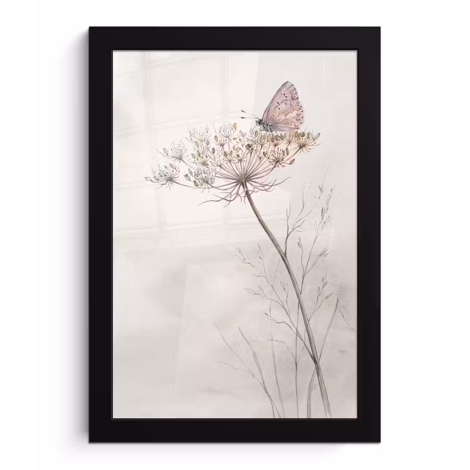 Vlinder - Bloem -Natuur - Beige fotolijst zwart zonder passe partout klein -3d