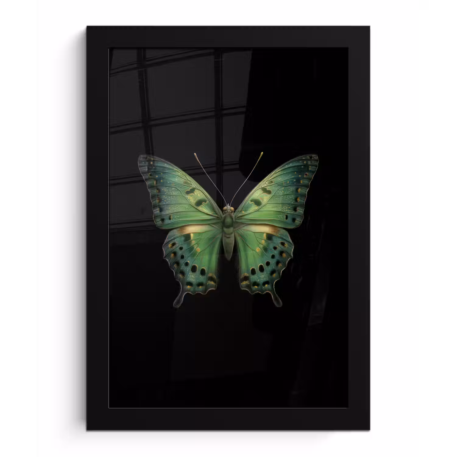 Vlinder - Groen - Diepte fotolijst zwart zonder passe partout klein -3d