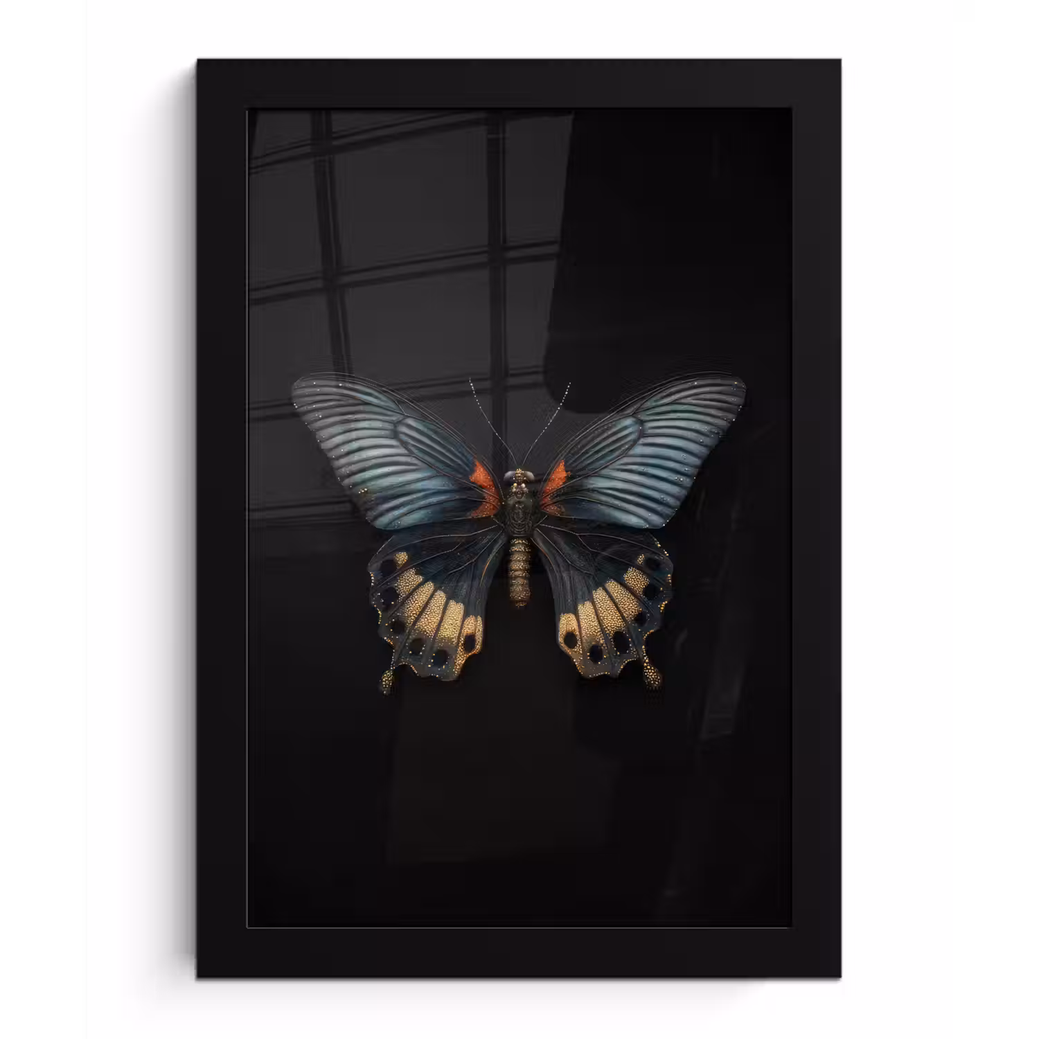 Vlinder - Metaalachtig - Geometrisch patroon fotolijst zwart zonder passe partout klein -3d