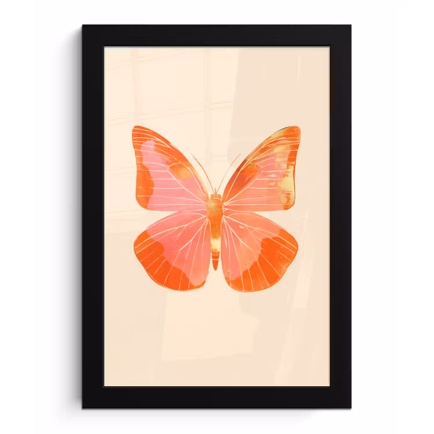 Vlinder - Minimalistisch - Roze fotolijst zwart zonder passe partout klein -3d