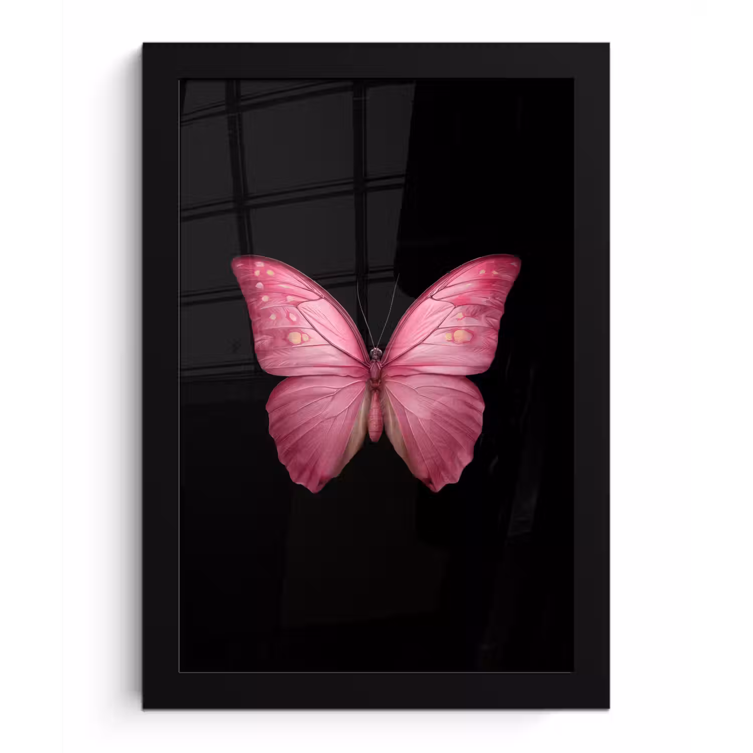 Vlinder - roze - Elegant fotolijst zwart zonder passe partout klein -3d