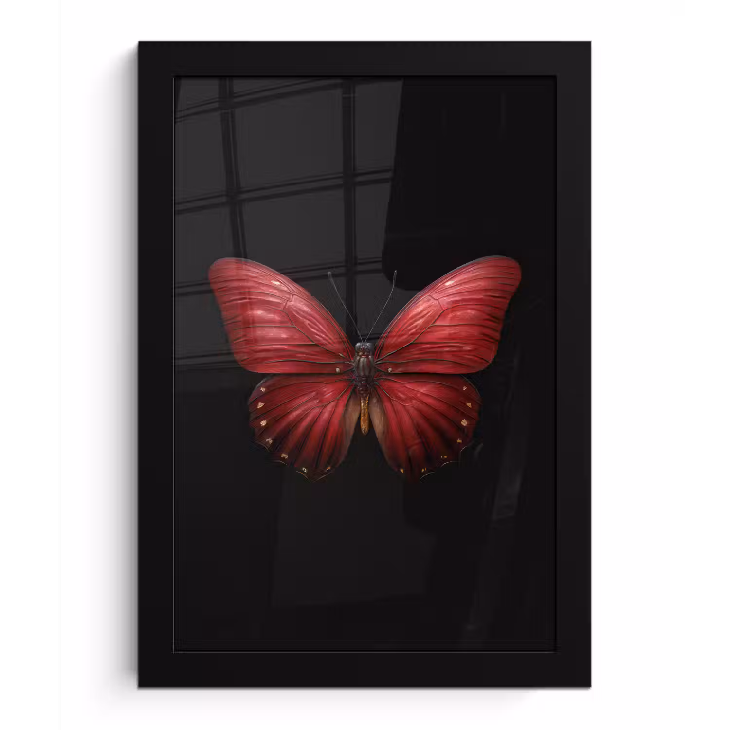 Vlinder - Rood - Minimalistisch fotolijst zwart zonder passe partout klein -3d