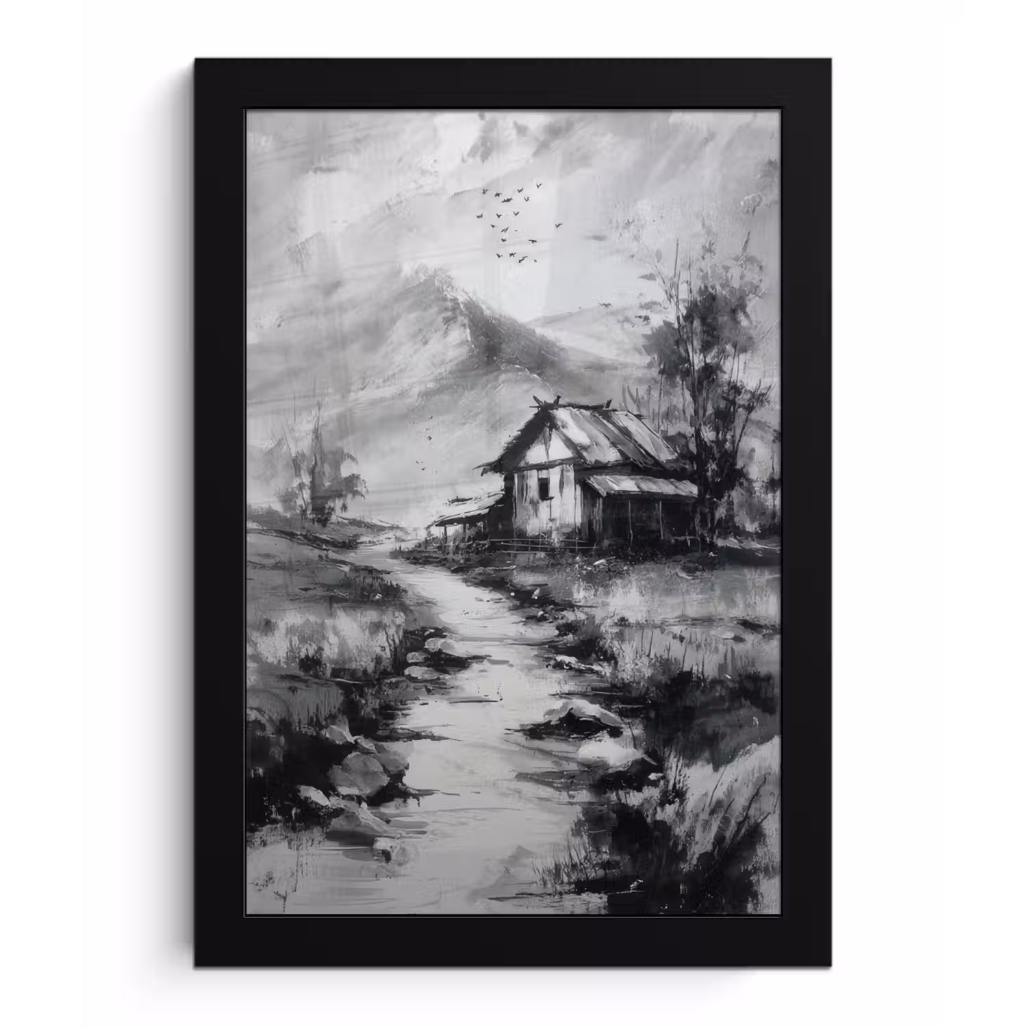 Hut - Grijs - Bergen - Mistig fotolijst zwart zonder passe partout klein -3d