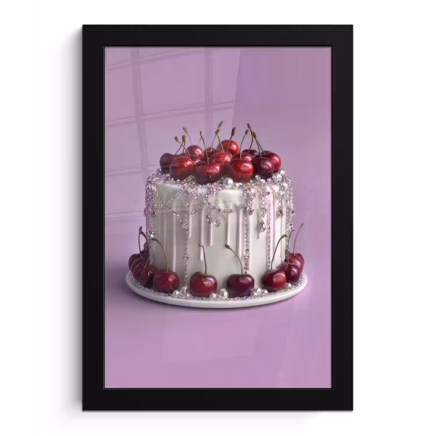 Taart - Kersen - Juwelen - Rood fotolijst zwart zonder passe partout klein -3d
