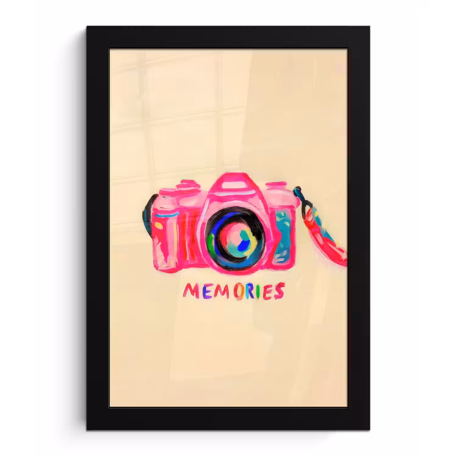 Camera - Memories - Roze - Geschilderd fotolijst zwart zonder passe partout klein -3d