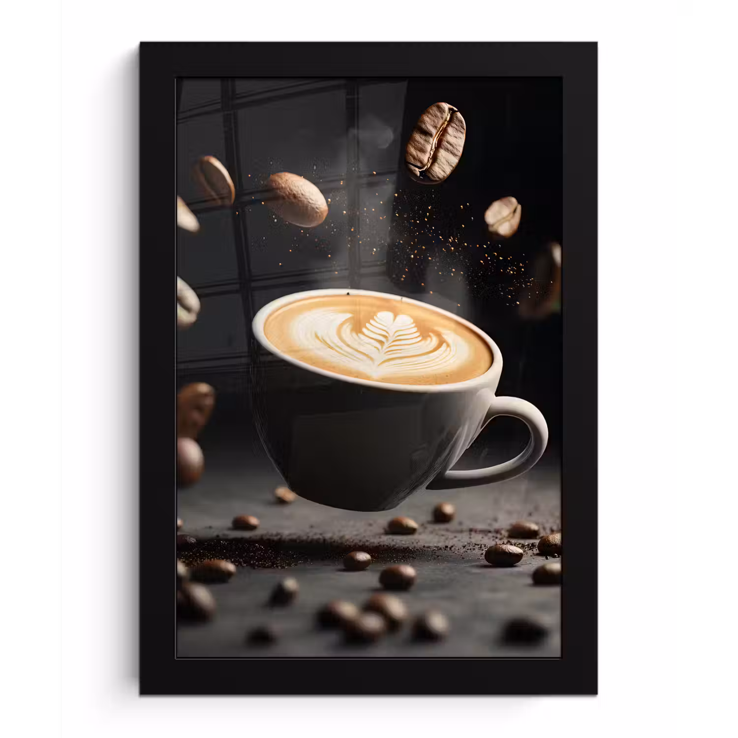 Cappuccino - Kop - Bonen - Bruin fotolijst zwart zonder passe partout klein -3d
