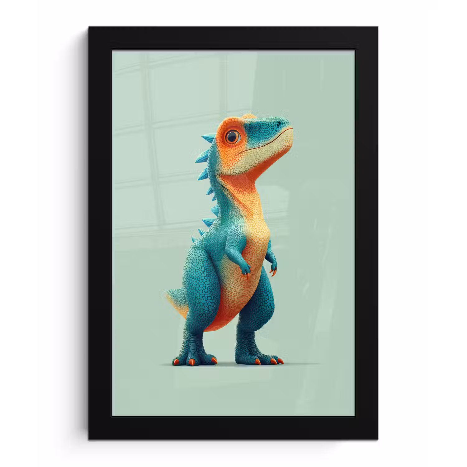 Cartoon - Dino - Oranje - Stekels fotolijst zwart zonder passe partout klein -3d