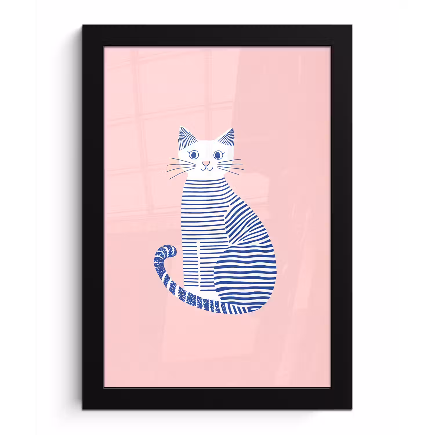 Kat - Illustratie - Minimalistisch - Roze fotolijst zwart zonder passe partout klein -3d