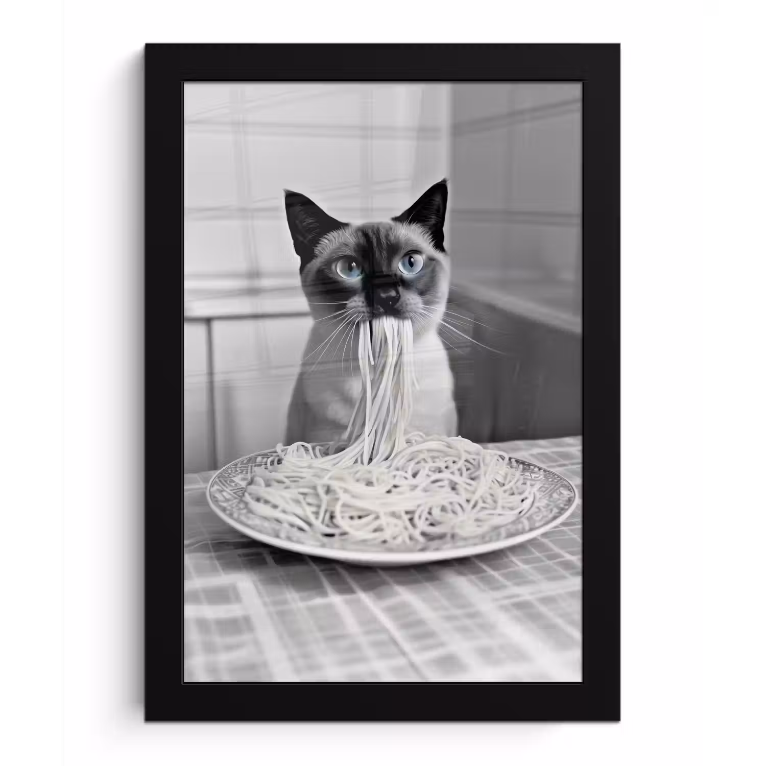 Kat - Siamees - Zwart Wit - Schattig - Dieren fotolijst zwart zonder passe partout klein -3d