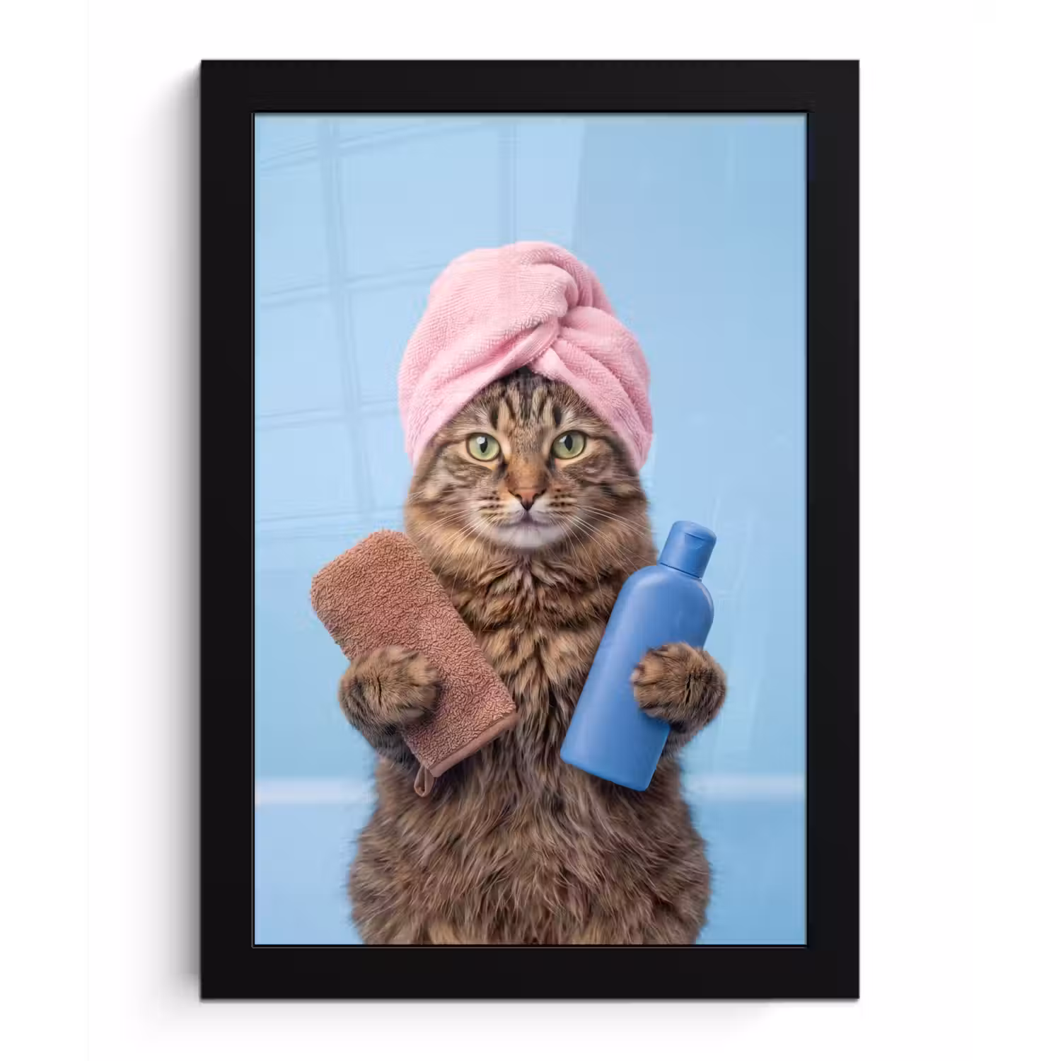 Kat - Handdoek - Washand - Zeep fotolijst zwart zonder passe partout klein -3d