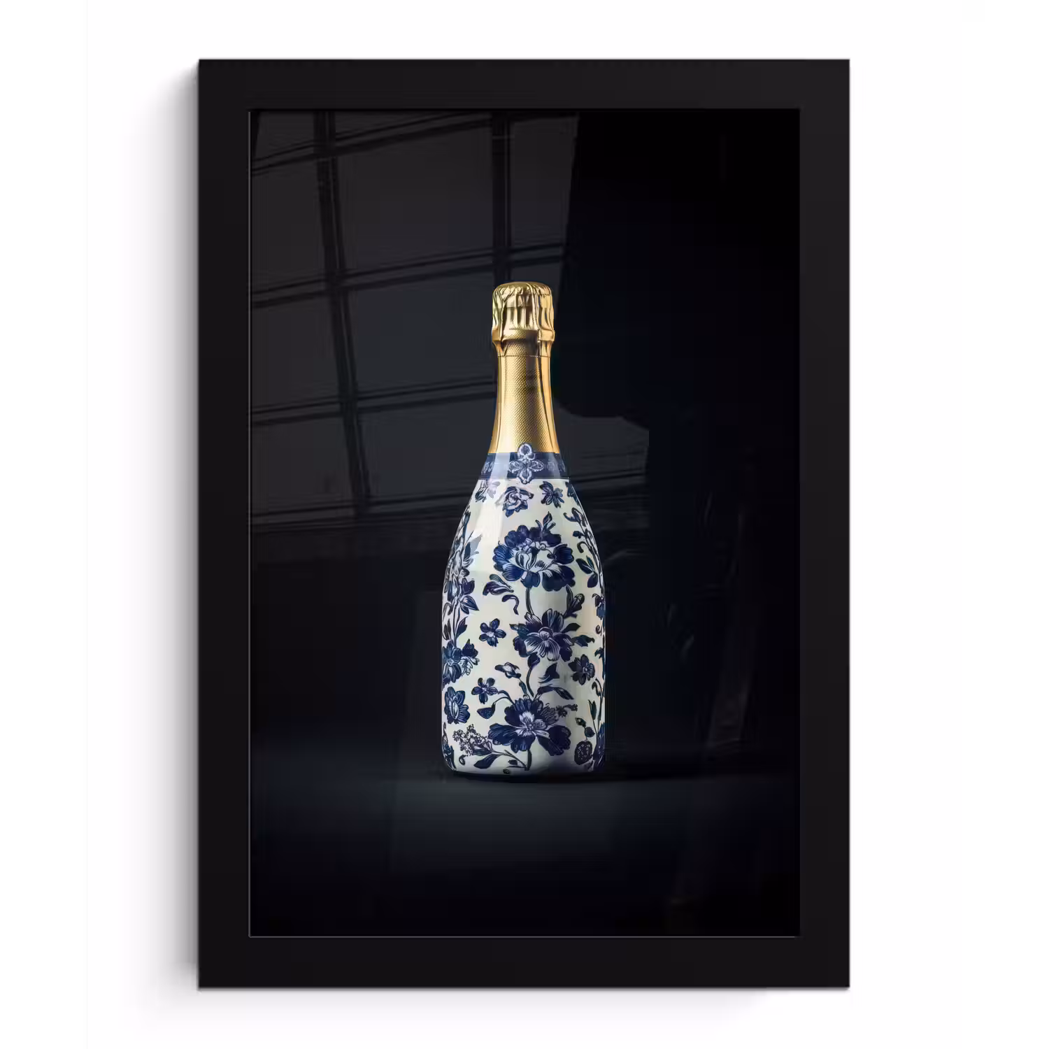 Champagne - Bloemen - Goud - Chique fotolijst zwart zonder passe partout klein -3d