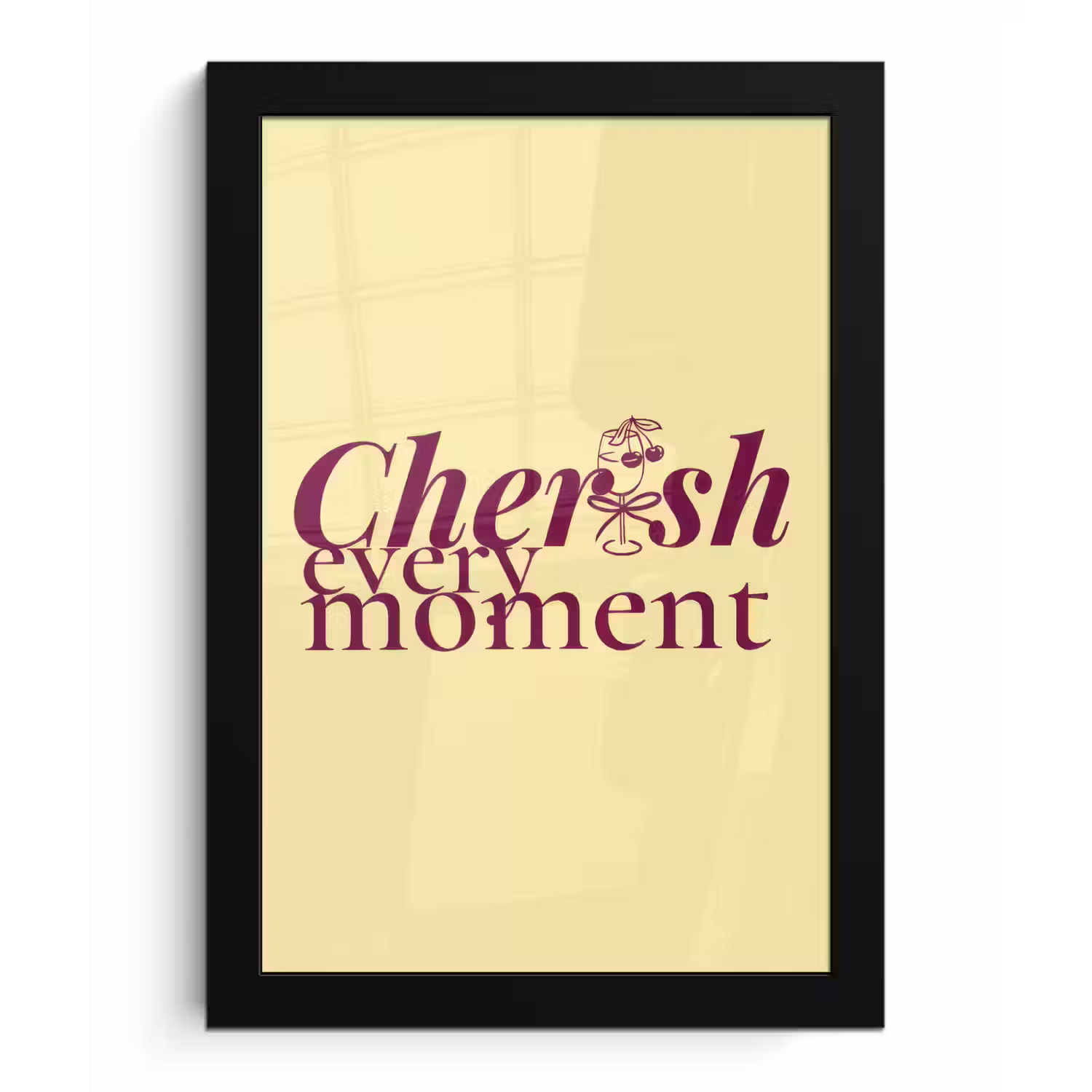 Cherish every moment - Cocktailglas - Geel fotolijst zwart zonder passe partout klein -3d