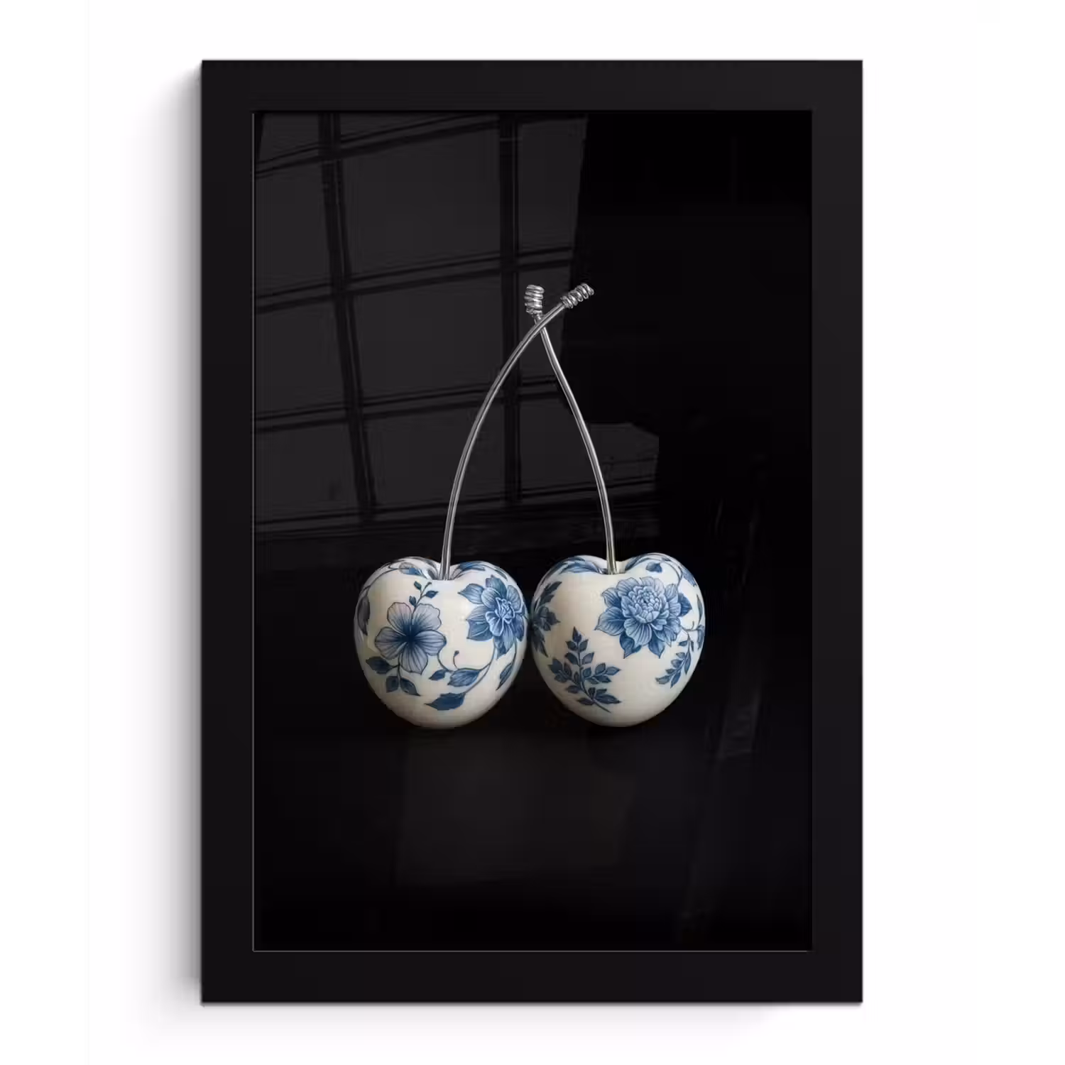 Kersen - Delfts blauw - Fruit fotolijst zwart zonder passe partout klein -3d