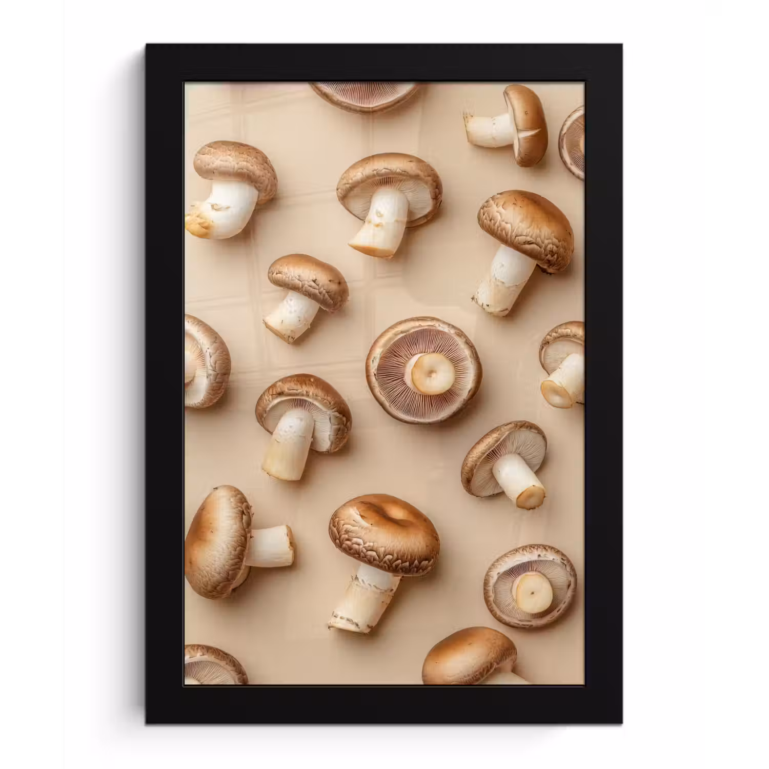 Kastanje Champignons - Beige fotolijst zwart zonder passe partout klein -3d