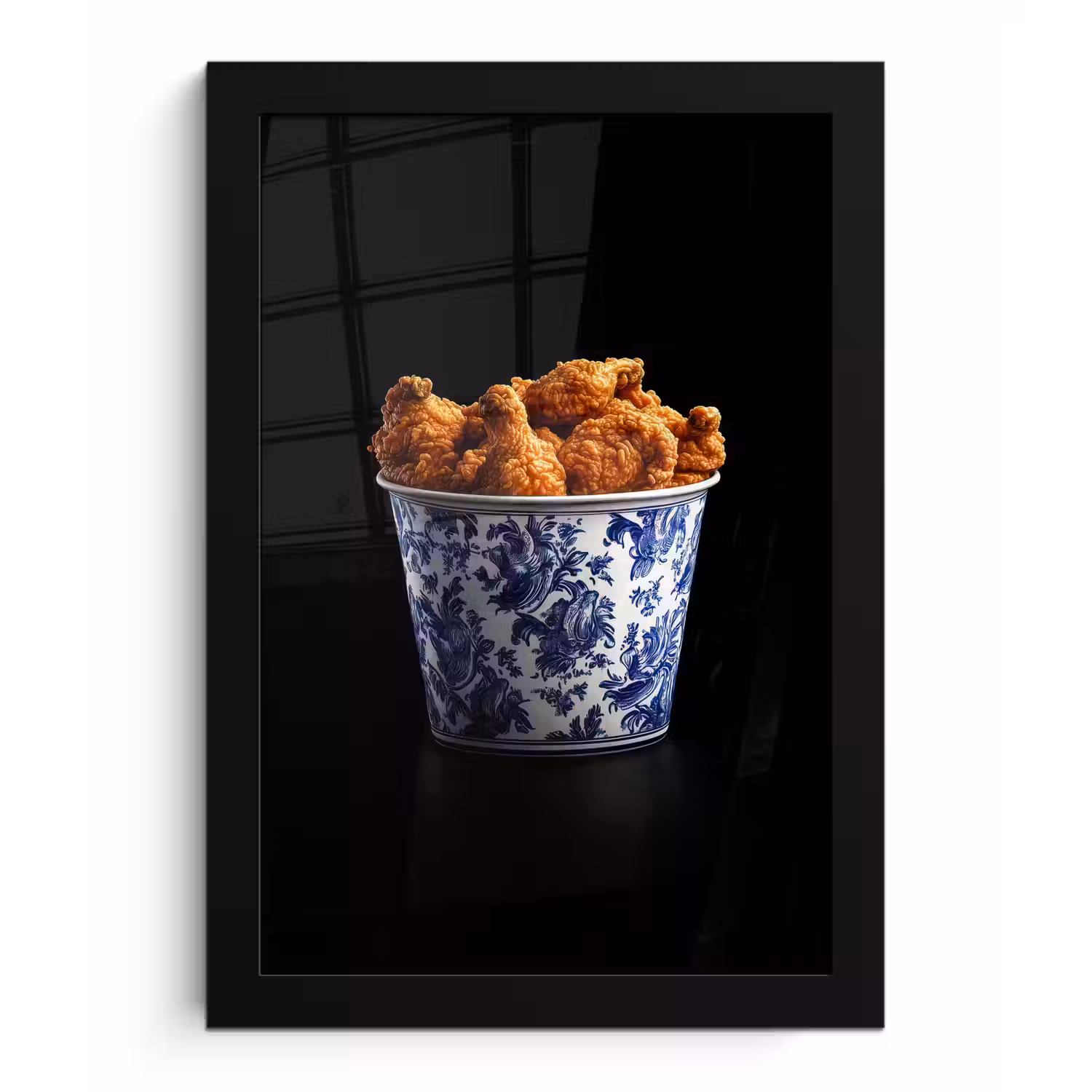 Kip - Bucket - Delfts blauw - Lekker fotolijst zwart zonder passe partout klein -3d