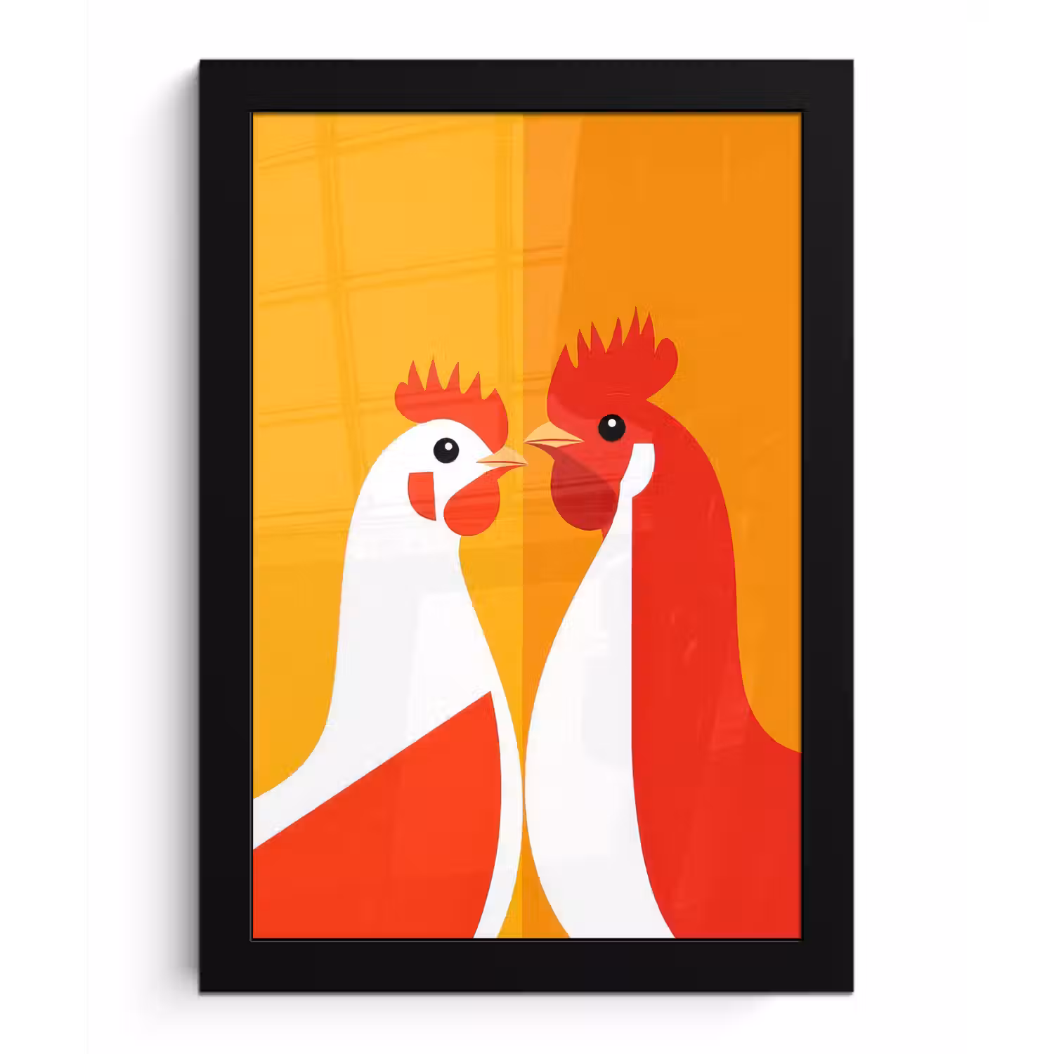 Kippen - Oranje - Vlakken fotolijst zwart zonder passe partout klein -3d
