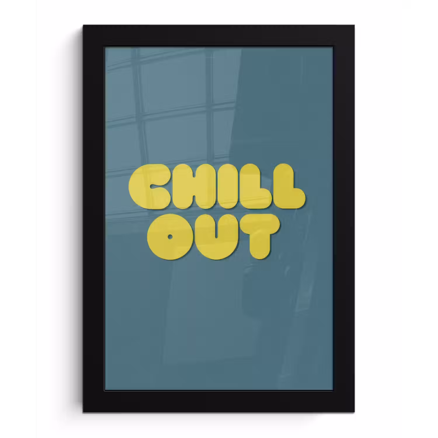 Chill out - Geel - Blauw fotolijst zwart zonder passe partout klein -3d