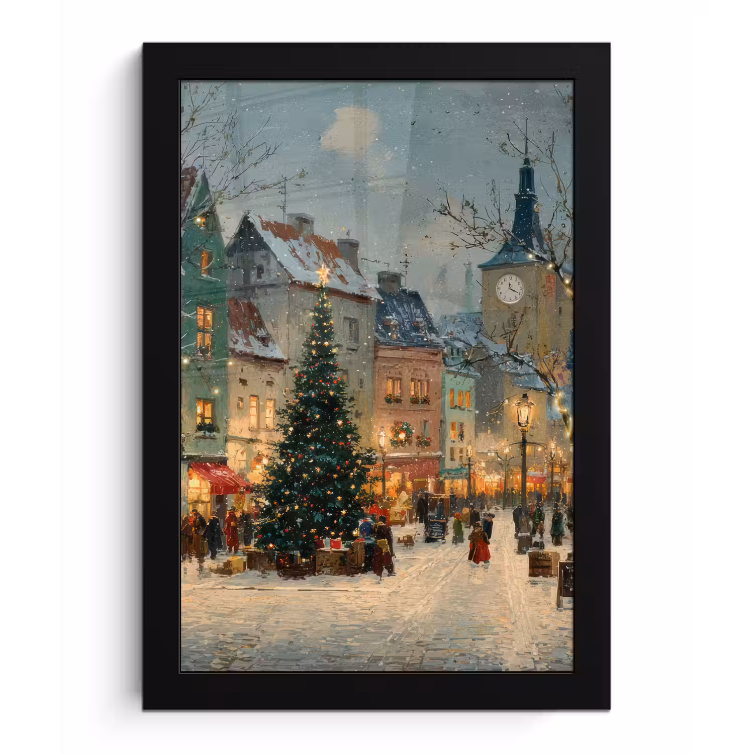Kerstsfeer - Stadsplein - Kleurrijk fotolijst zwart zonder passe partout klein -3d